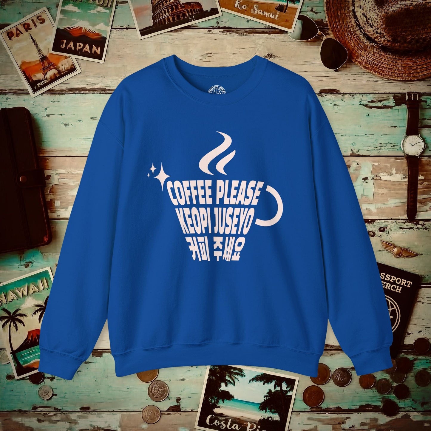Coffee Please. Keopi Juseyo. Korea Crewneck Royal / S