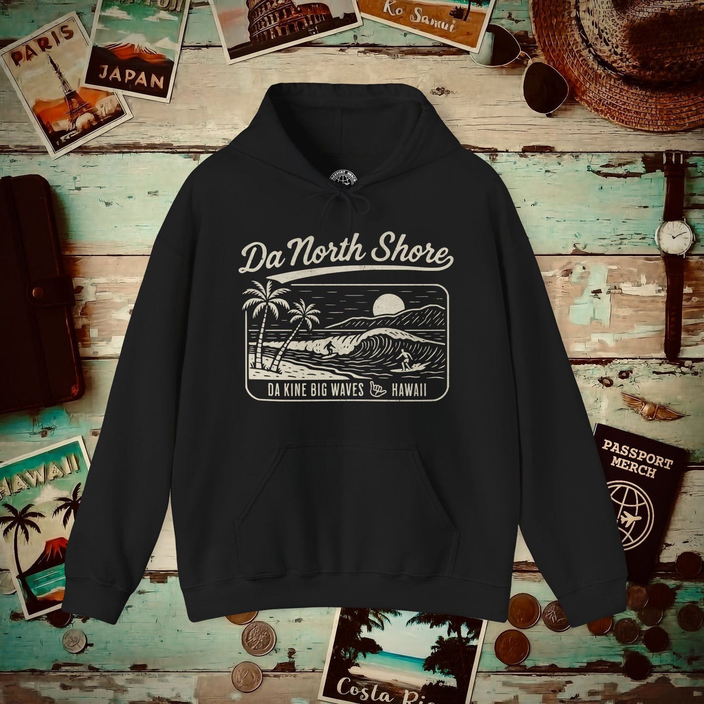 Da North Shore - Da Kine Big Waves, Hawaii Hoodie Black / S