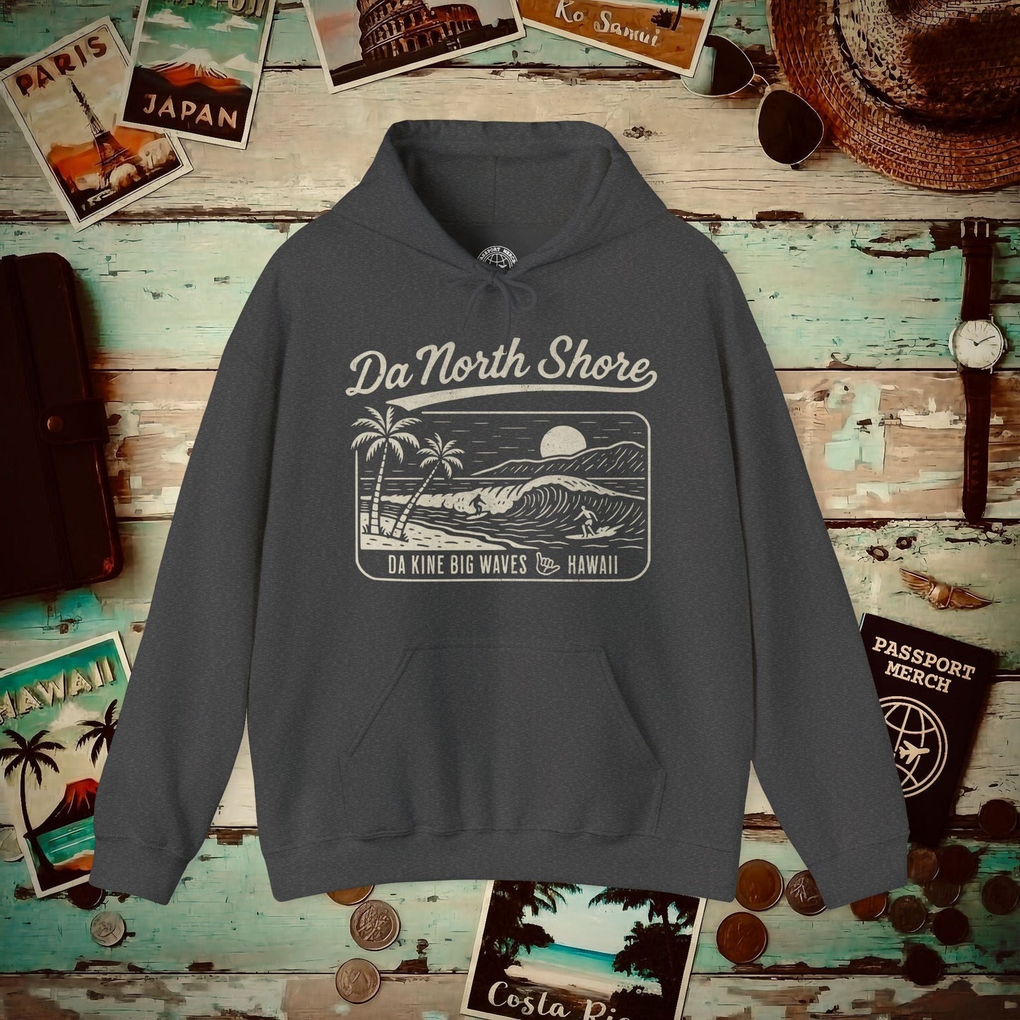 Da North Shore - Da Kine Big Waves, Hawaii Hoodie Dark Heather / S
