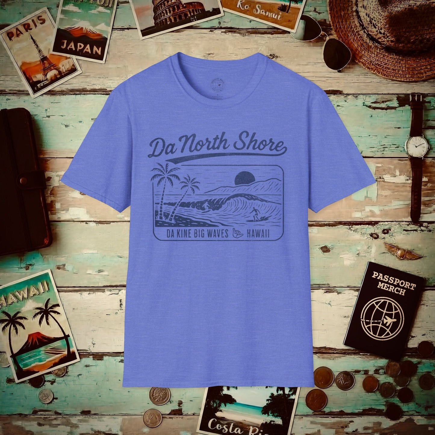 Da North Shore - Da Kine Big Waves, Hawaii T-Shirt Heather Royal / S
