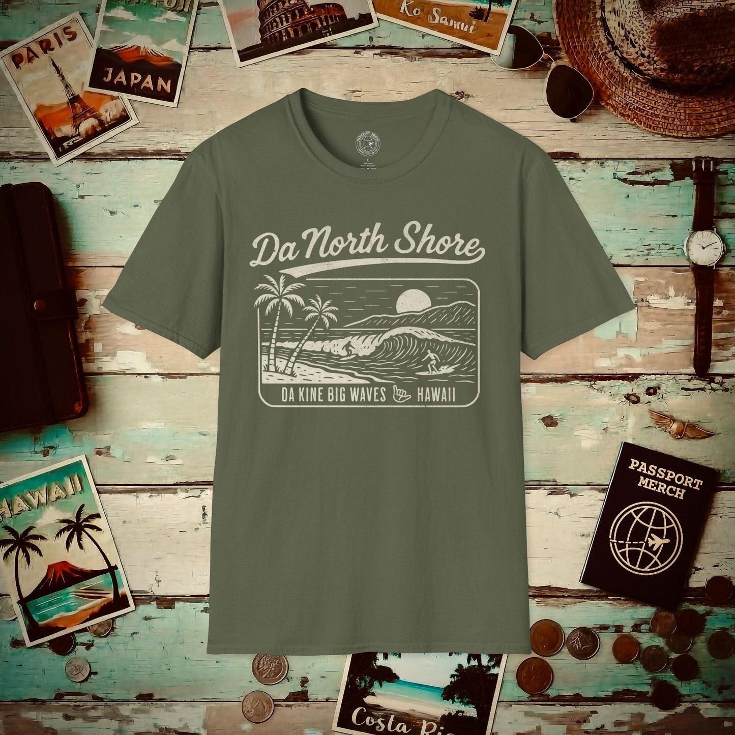 Da North Shore - Da Kine Big Waves, Hawaii T-Shirt Military Green / S
