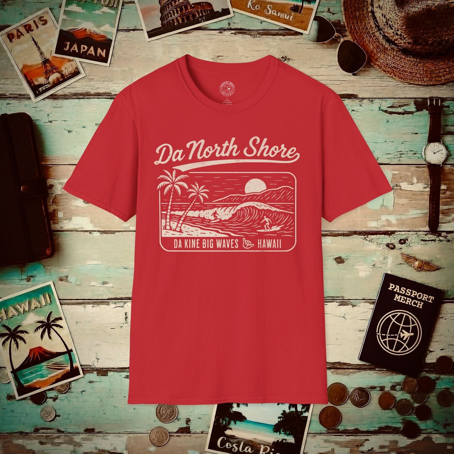 Da North Shore - Da Kine Big Waves, Hawaii T-Shirt Red / S
