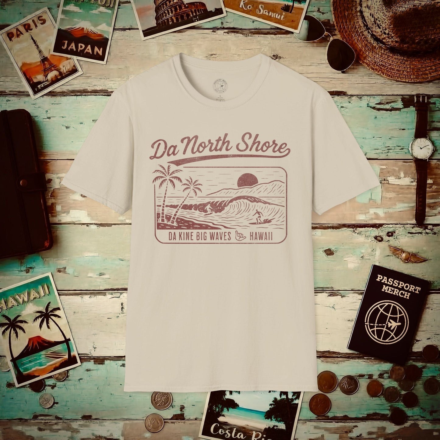 Da North Shore - Da Kine Big Waves, Hawaii T-Shirt Sand / S