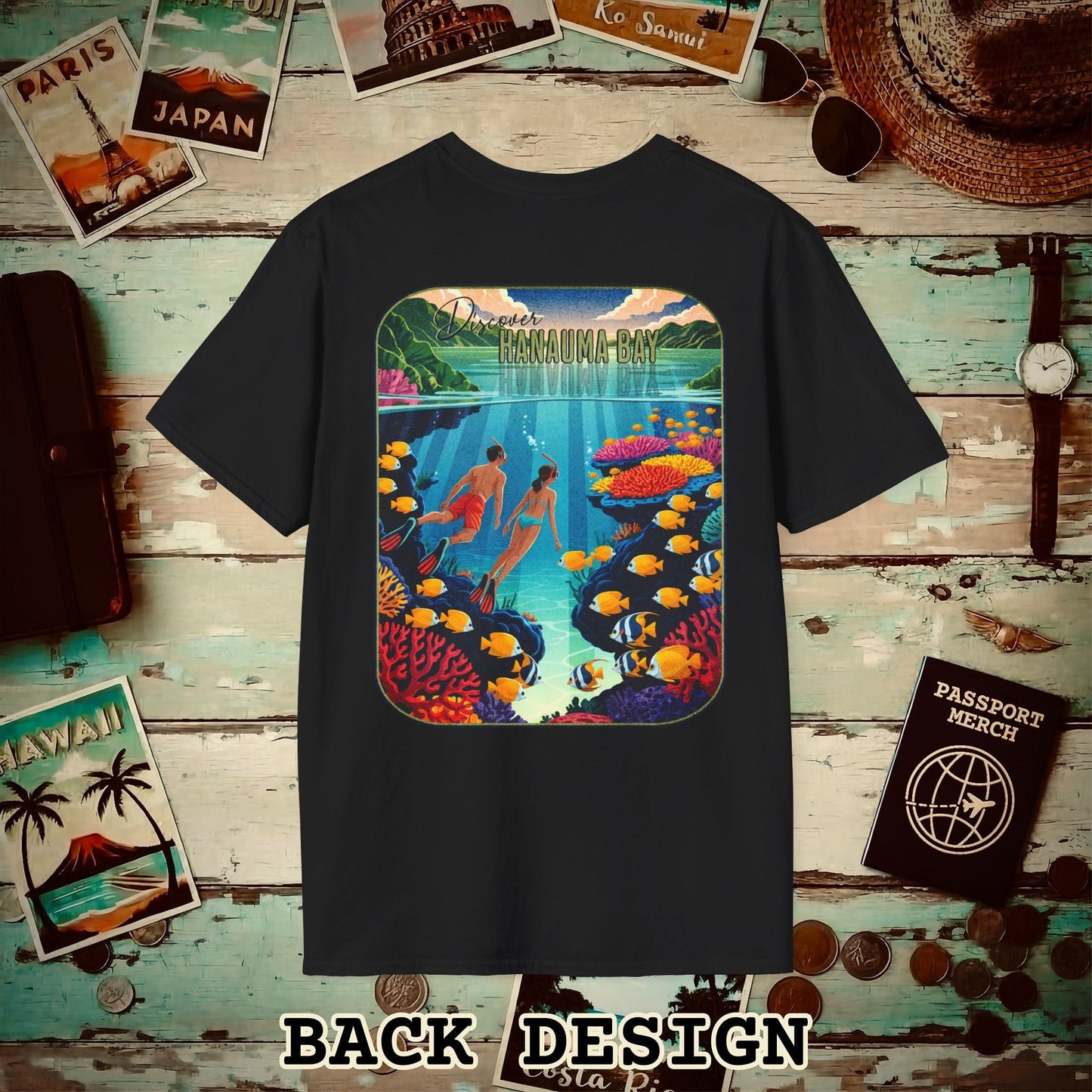 Discover Hanauma Bay, Hawaii, Back Print T-Shirt Black / S