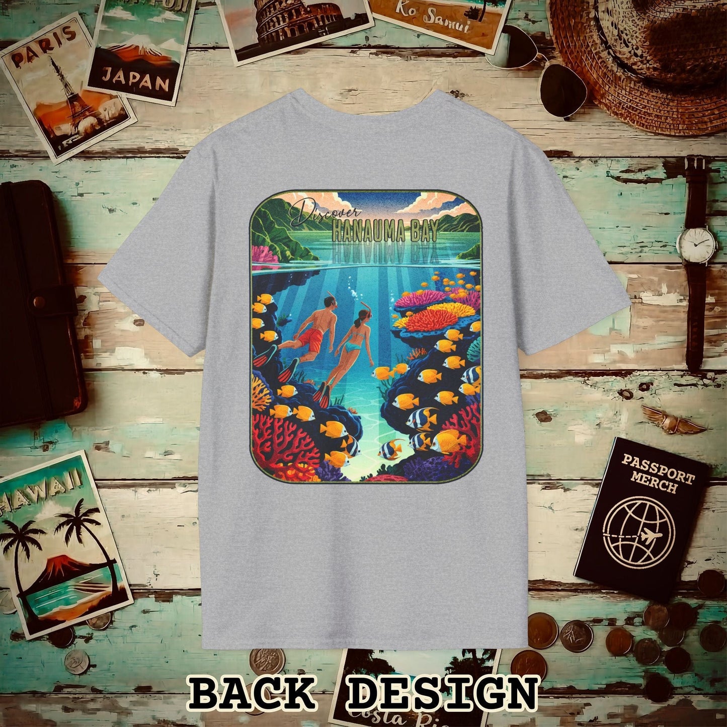 Discover Hanauma Bay, Hawaii, Back Print T-Shirt Sport Grey / S