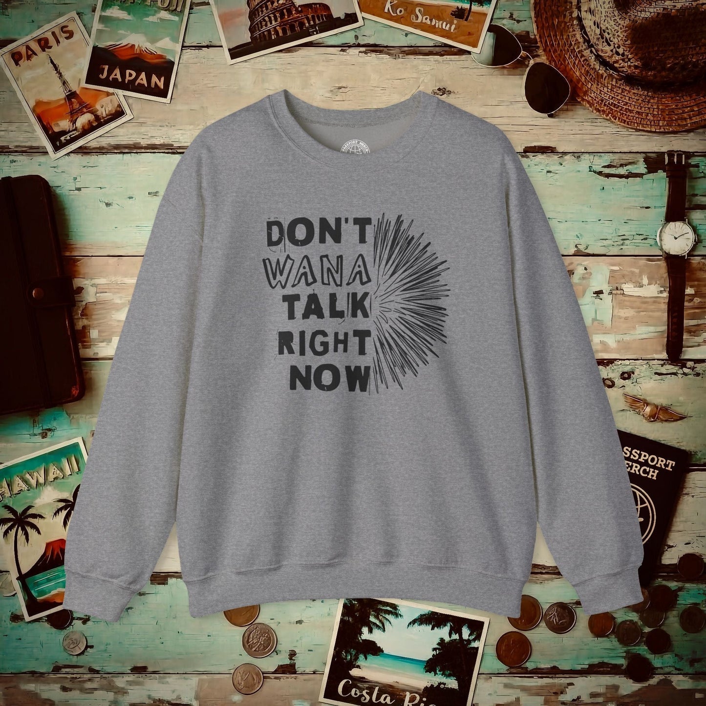 Don't Wana Talk Right Now, Hawaii Crewneck Graphite Heather / S