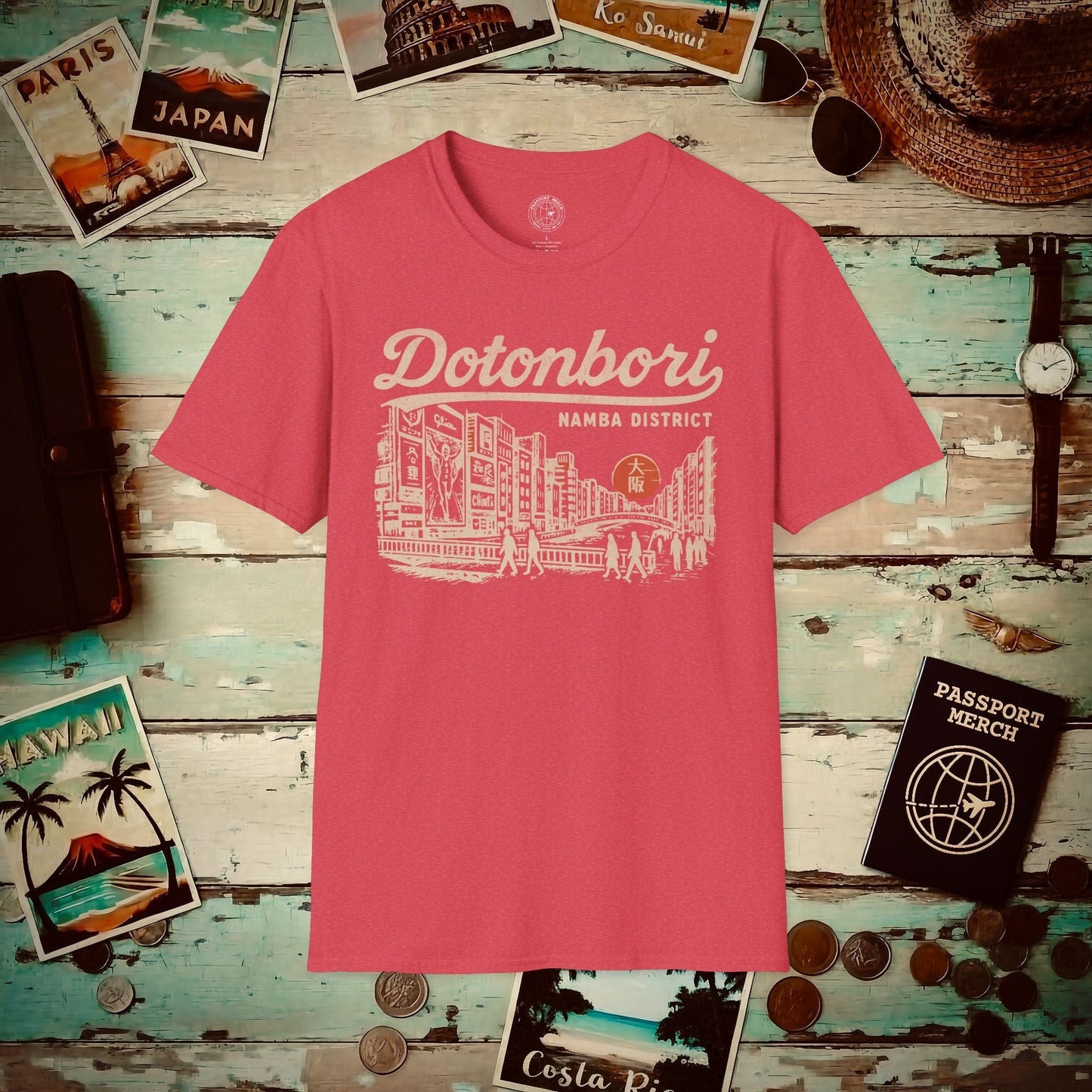 Dotonbori Osaka Japan (Vintage Urban) T-Shirt Heather Red / S