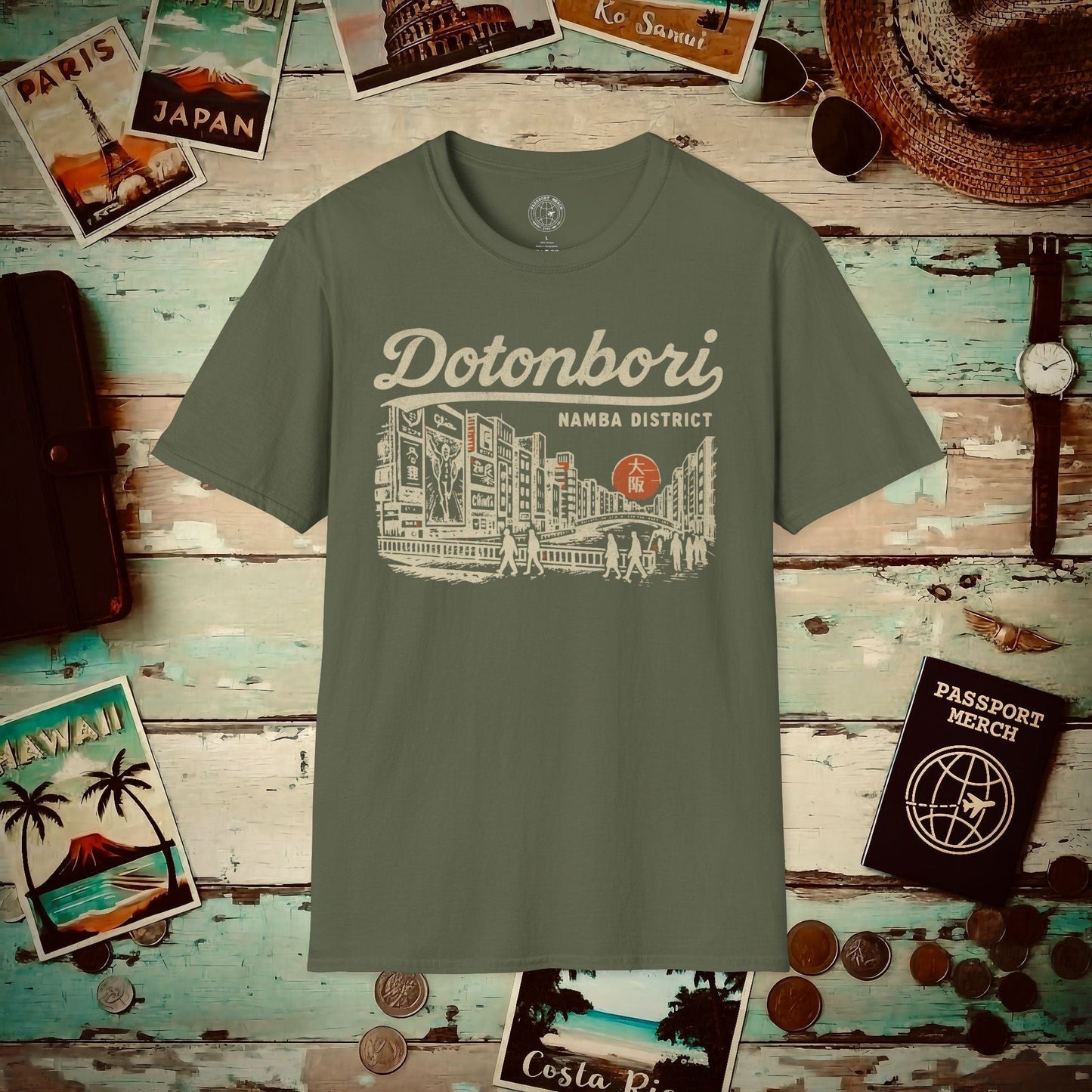 Dotonbori Osaka Japan (Vintage Urban) T-Shirt Military Green / S