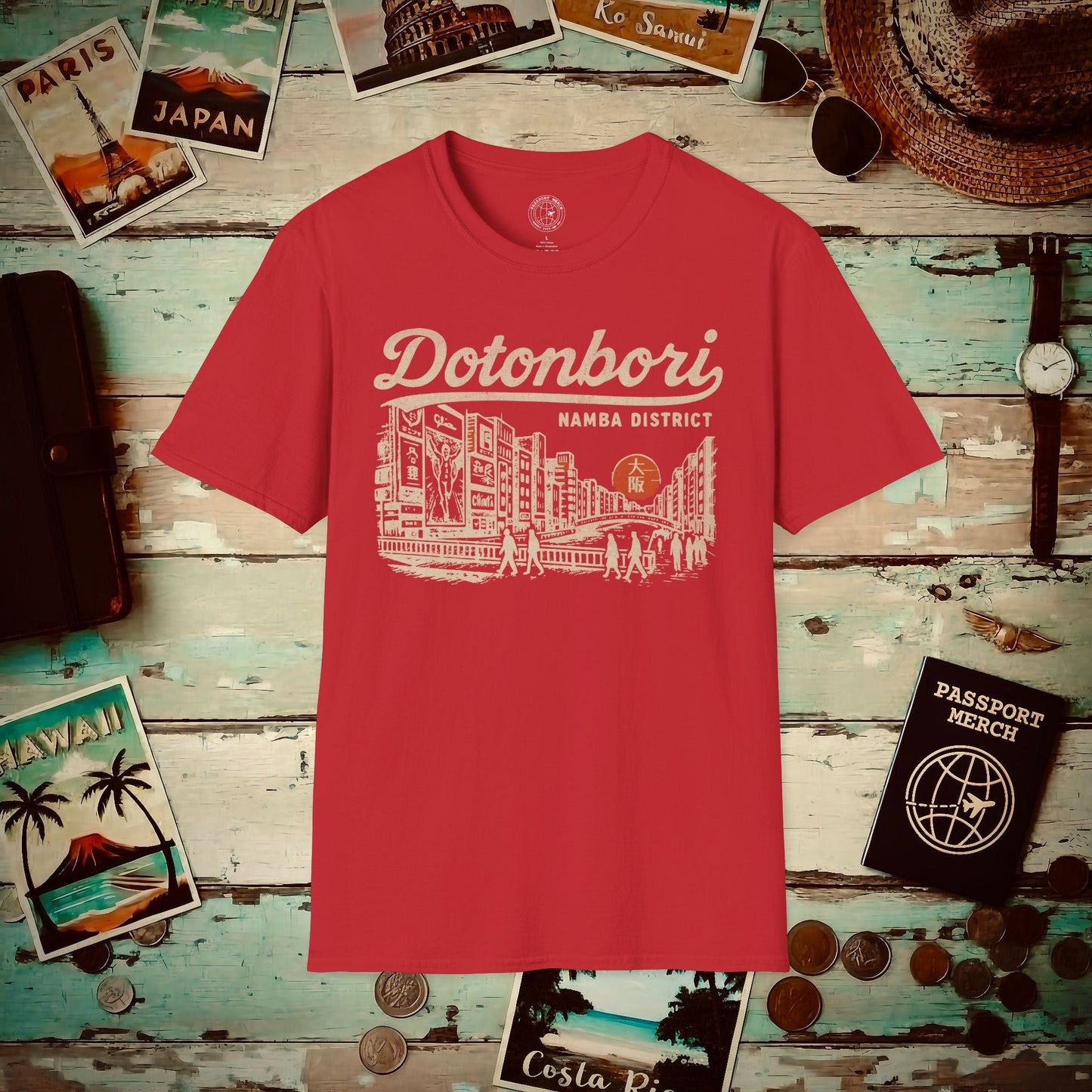 Dotonbori Osaka Japan (Vintage Urban) T-Shirt Red / S