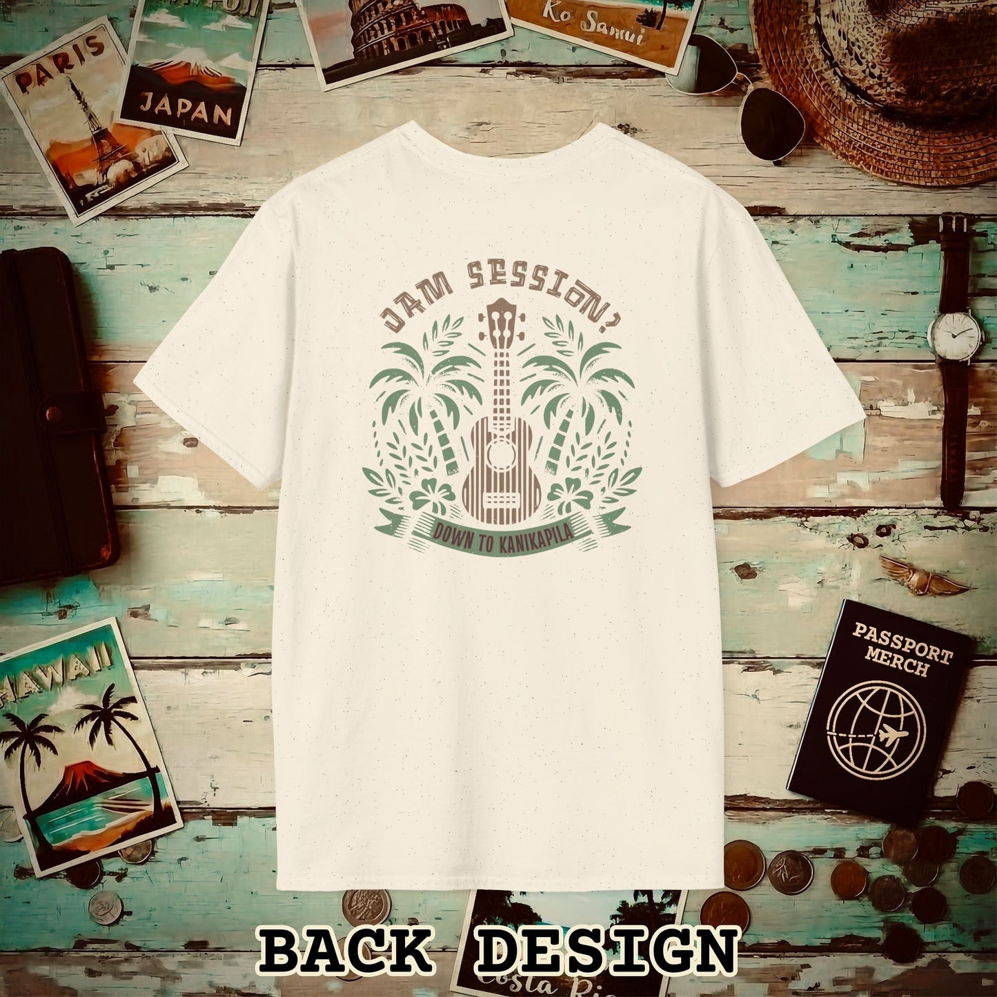Down To Kanikapila, Hawaii, Back Print T-Shirt Natural / S