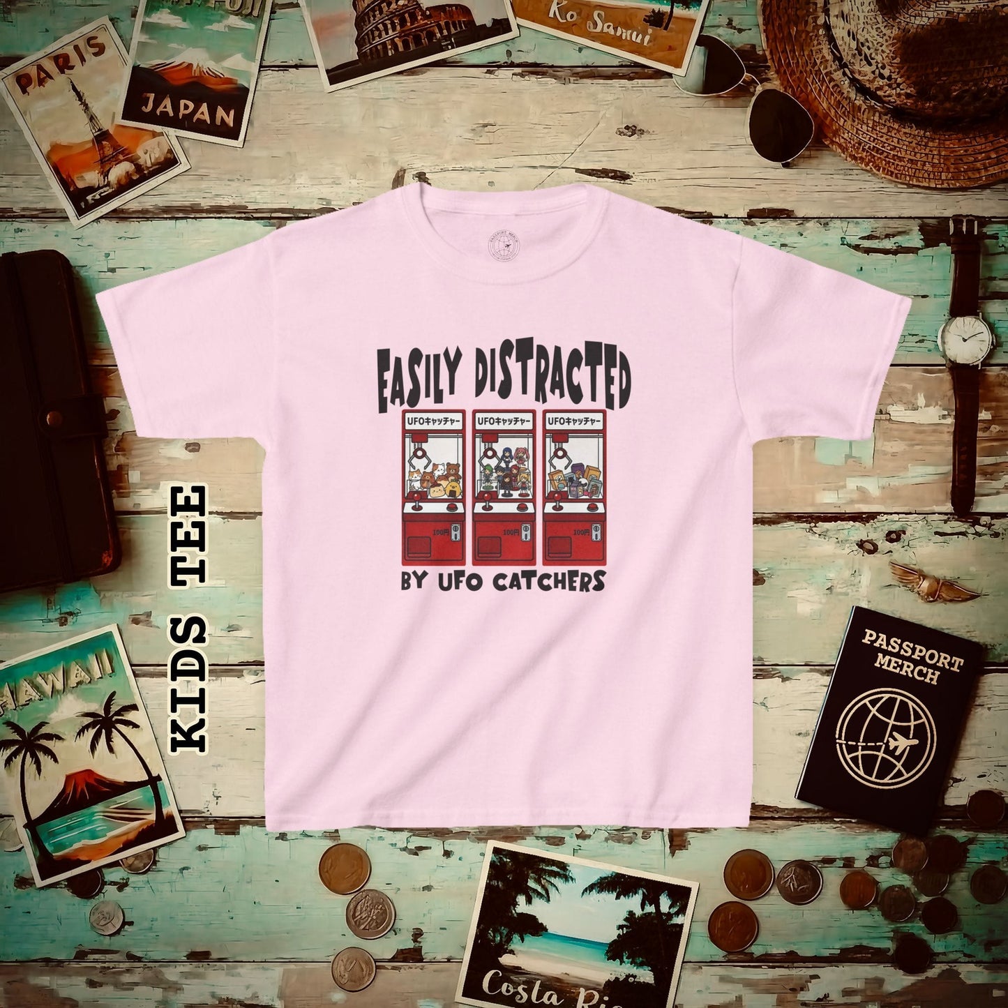 Easily Distracted by UFO Catchers, Japan Kids Tee Light Pink / XS