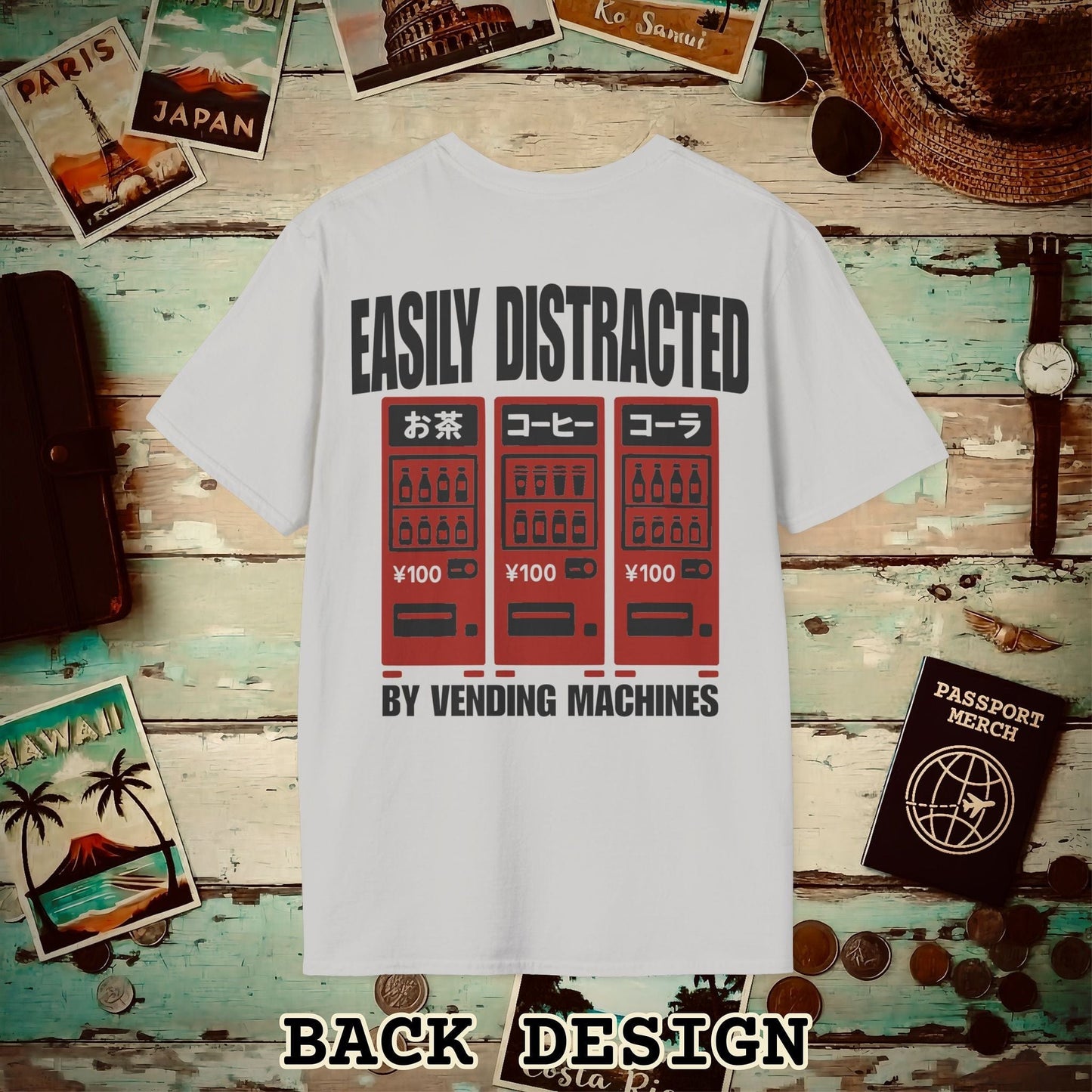 Easily Distracted by Vending Machines, Japan Back Print T-Shirt Ice Grey / S