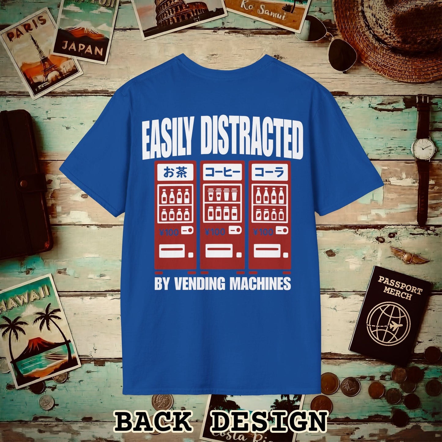 Easily Distracted by Vending Machines, Japan Back Print T-Shirt Royal / S