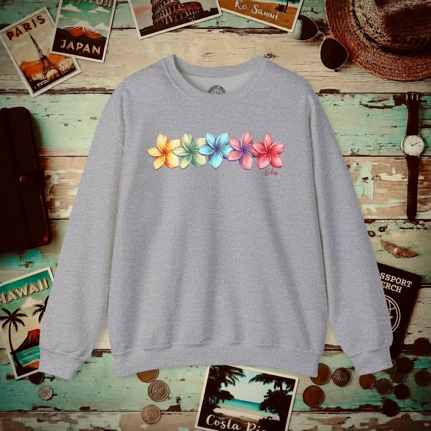 Five Vibrant Plumerias, Hawaii Crewneck Sport Grey / S
