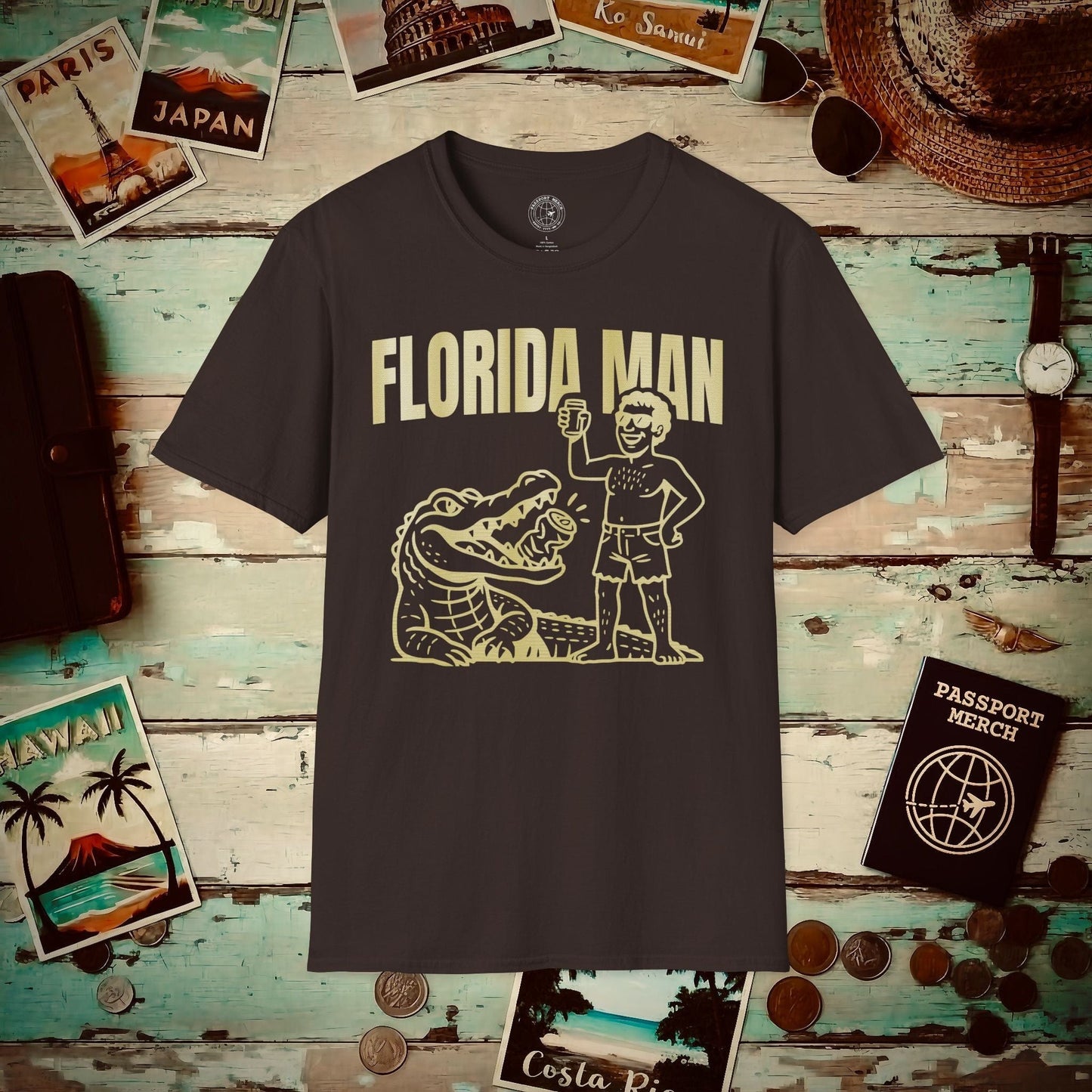 Florida Man Uses Alligator to Open Beer Can T-Shirt Dark Chocolate / S