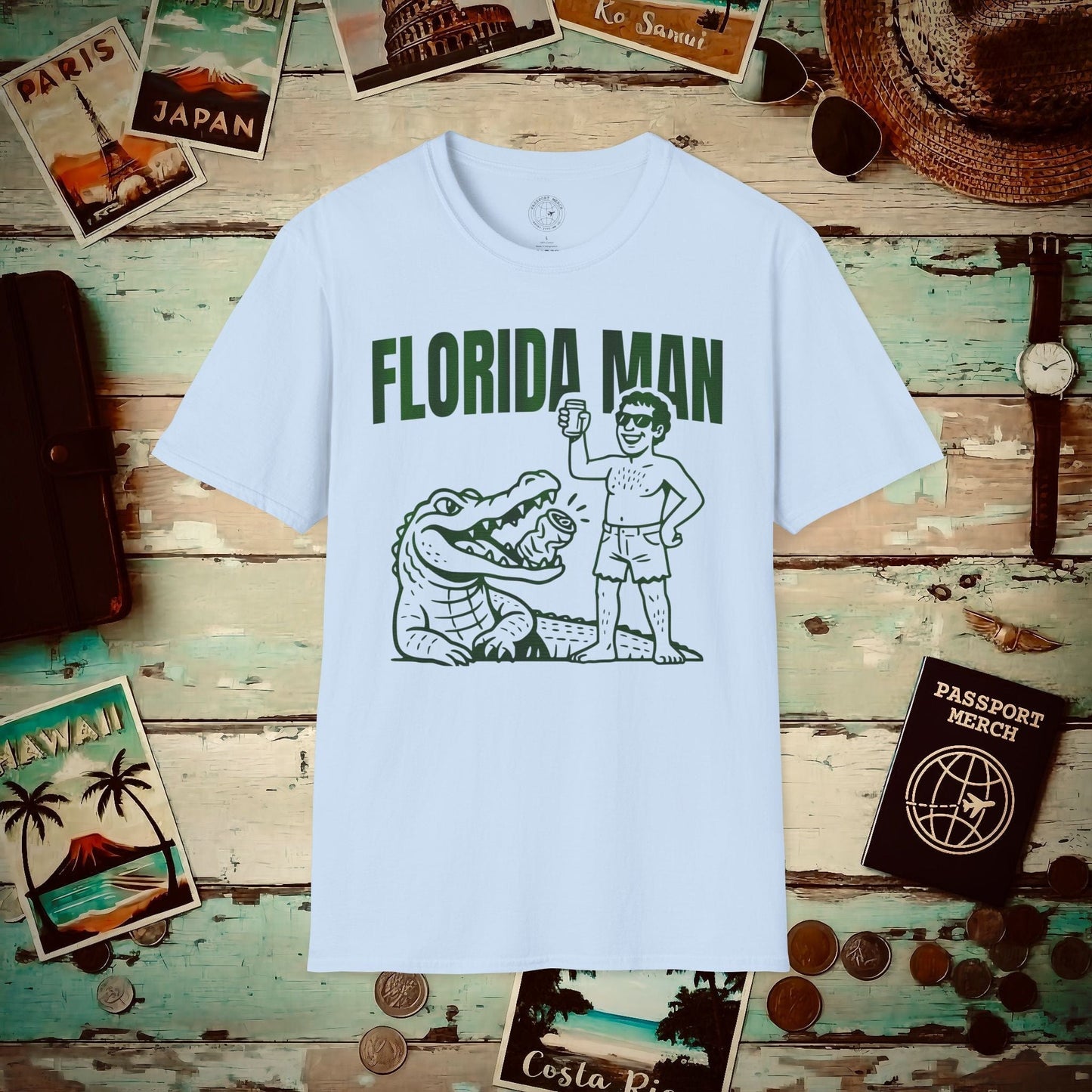 Florida Man Uses Alligator to Open Beer Can T-Shirt Light Blue / S