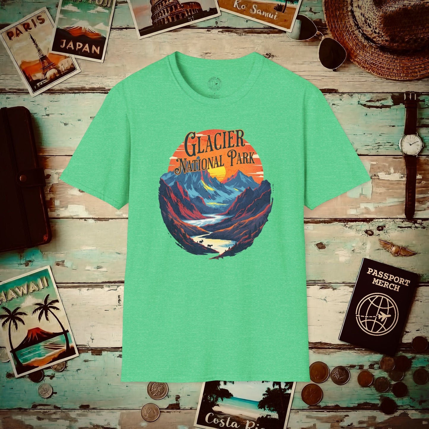 Glacier National Park, Montana T-Shirt Heather Irish Green / S