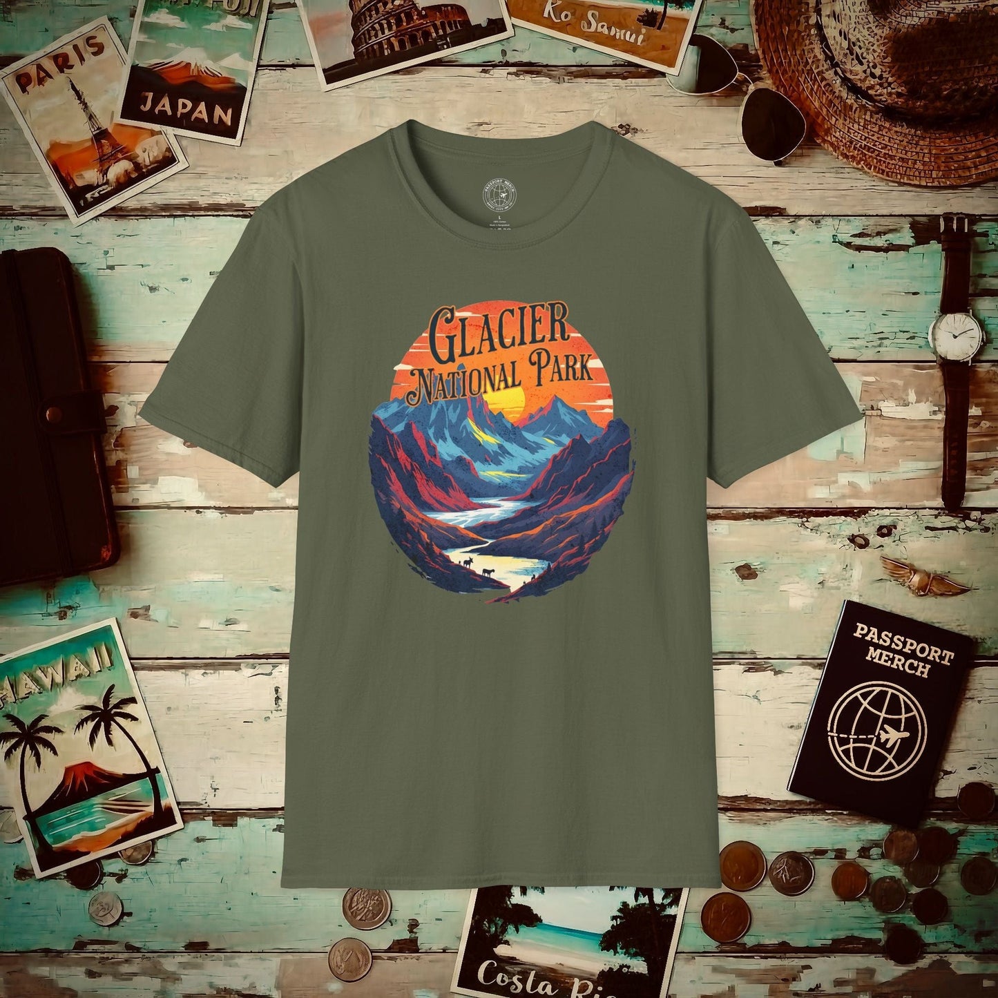 Glacier National Park, Montana T-Shirt Military Green / S