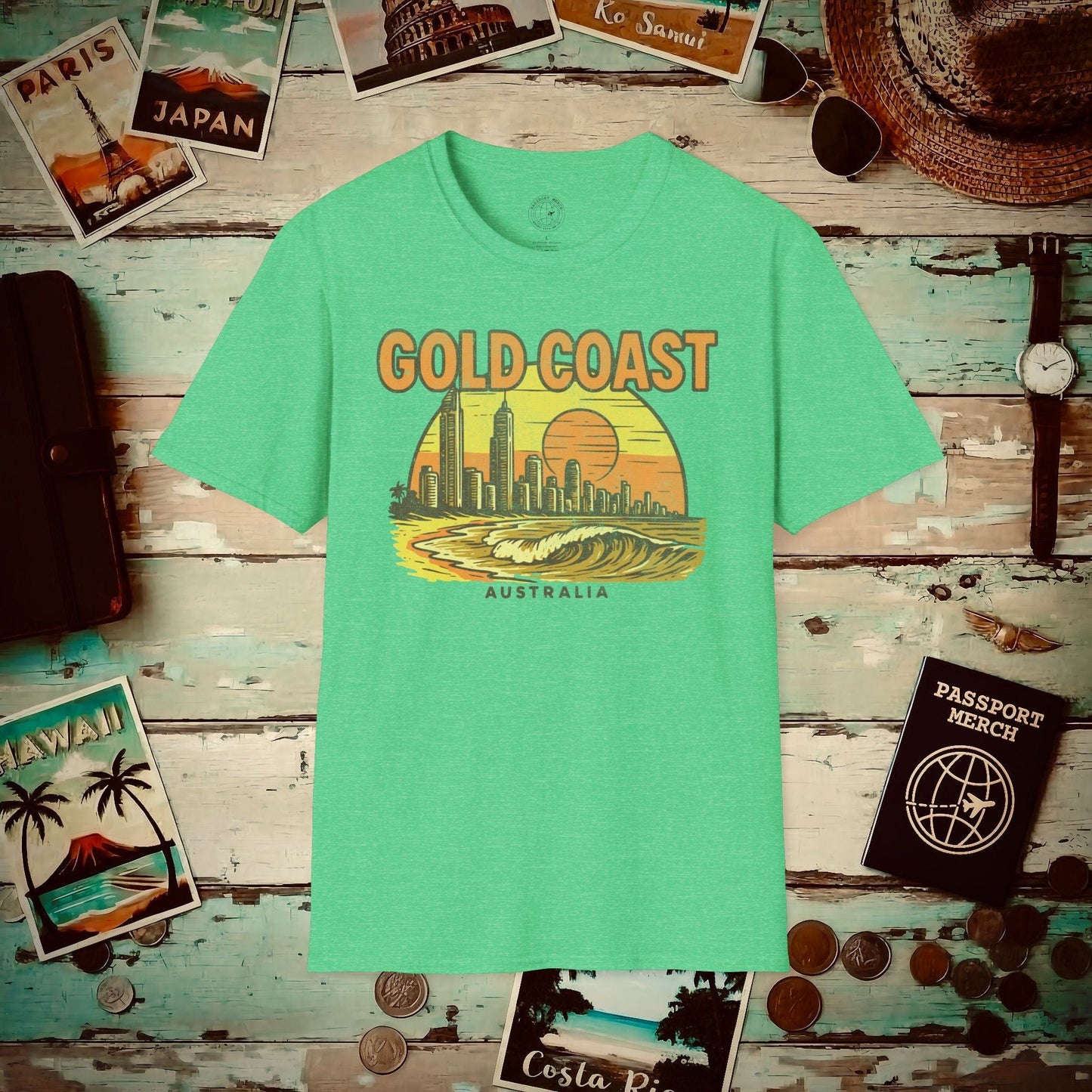 Gold Coast, Australia - 80's Vintage T-Shirt Heather Irish Green / S