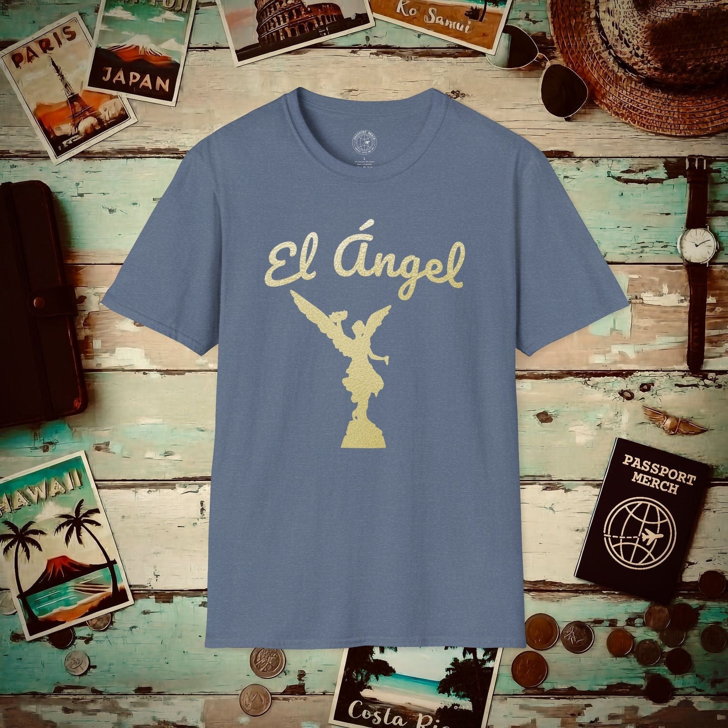 Golden Angel of Independence Mexico City T-Shirt Heather Indigo / S