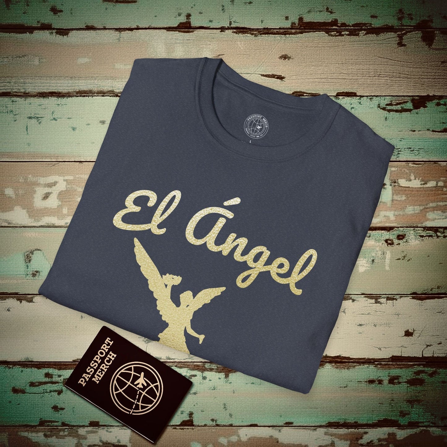 Golden Angel of Independence Mexico City T-Shirt Heather Navy / S
