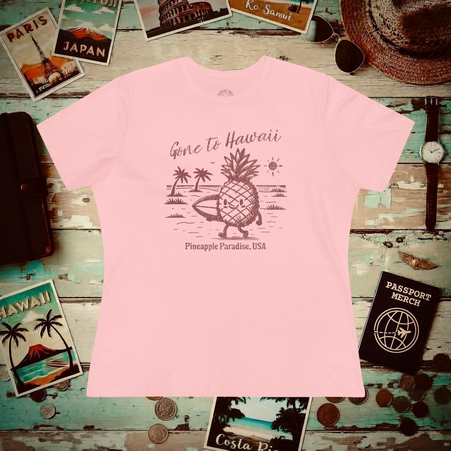 Gone to Hawaii, Pineapple Paradise, Womens Fit T-Shirt Pink / S