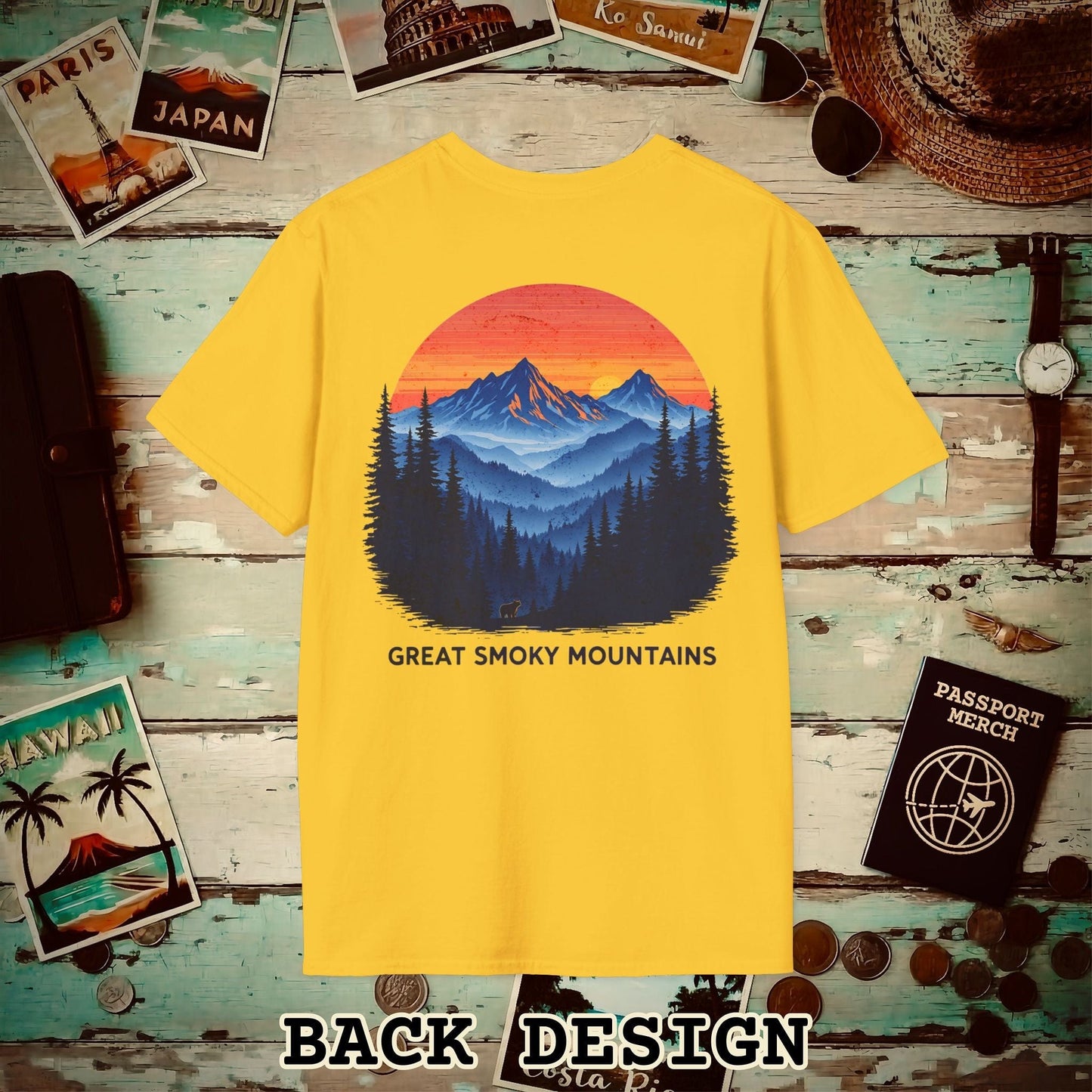 Great Smoky Mountains, Tennessee, Back Print T-Shirt Daisy / S