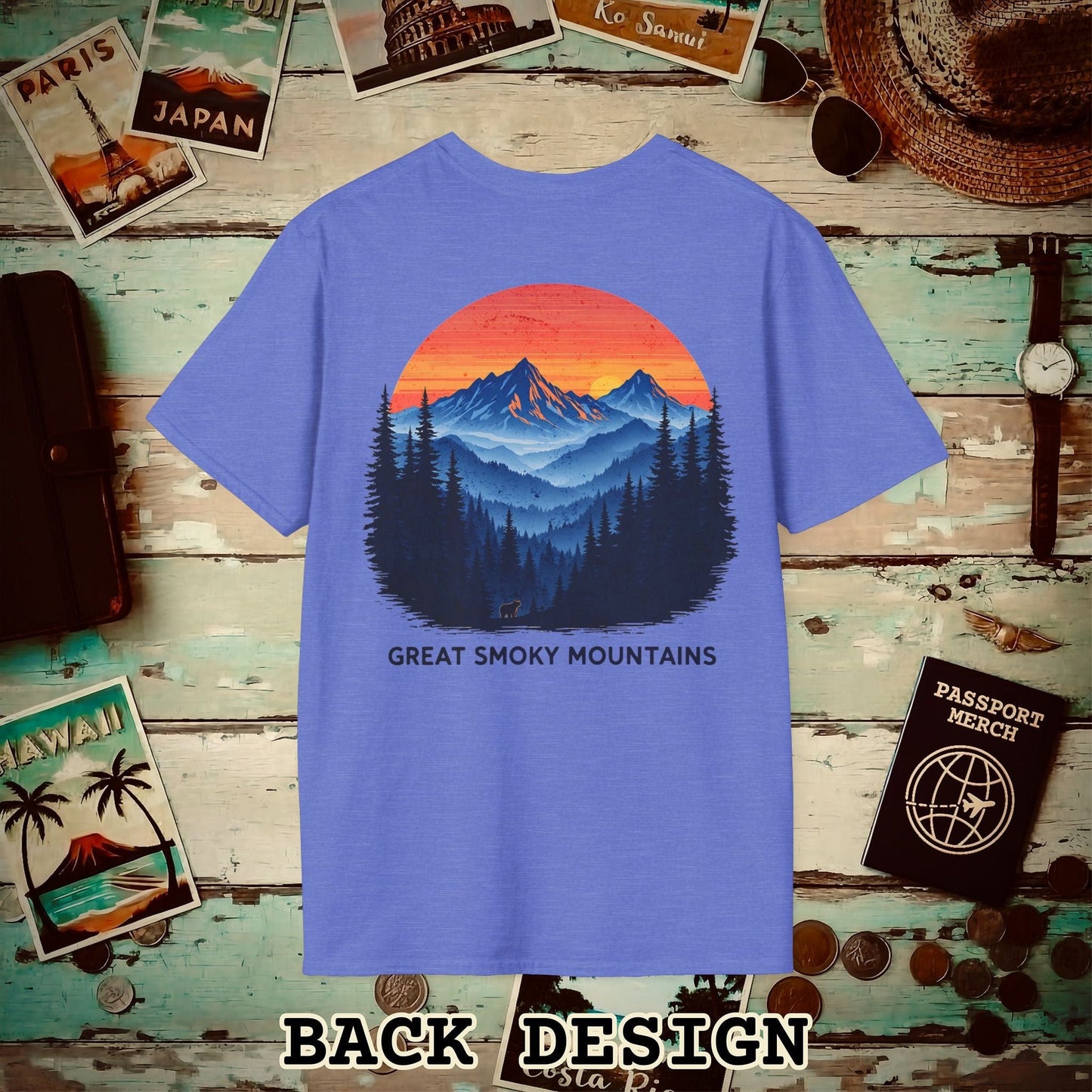 Great Smoky Mountains, Tennessee, Back Print T-Shirt Heather Royal / S