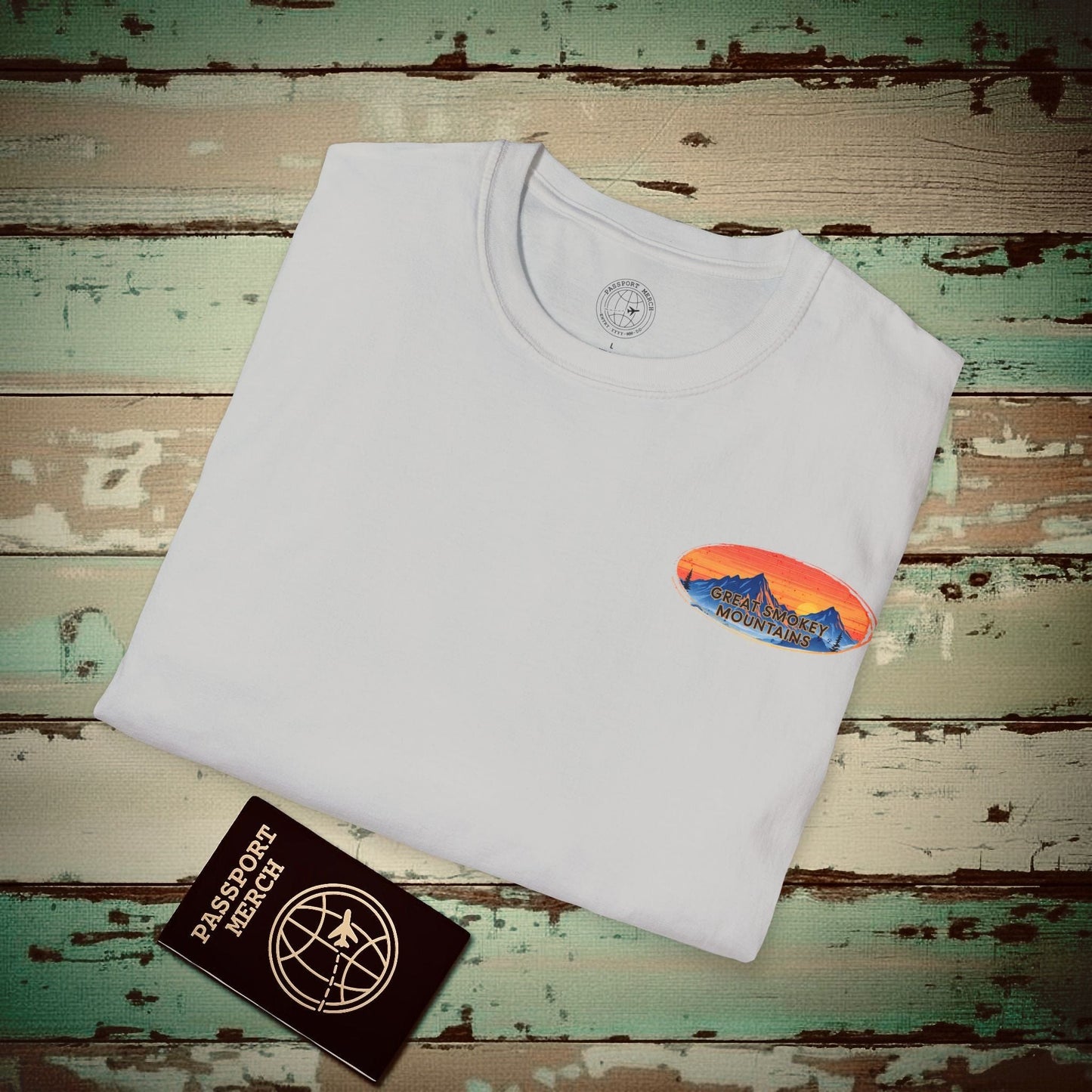 Great Smoky Mountains, Tennessee, Back Print T-Shirt Ice Grey / S