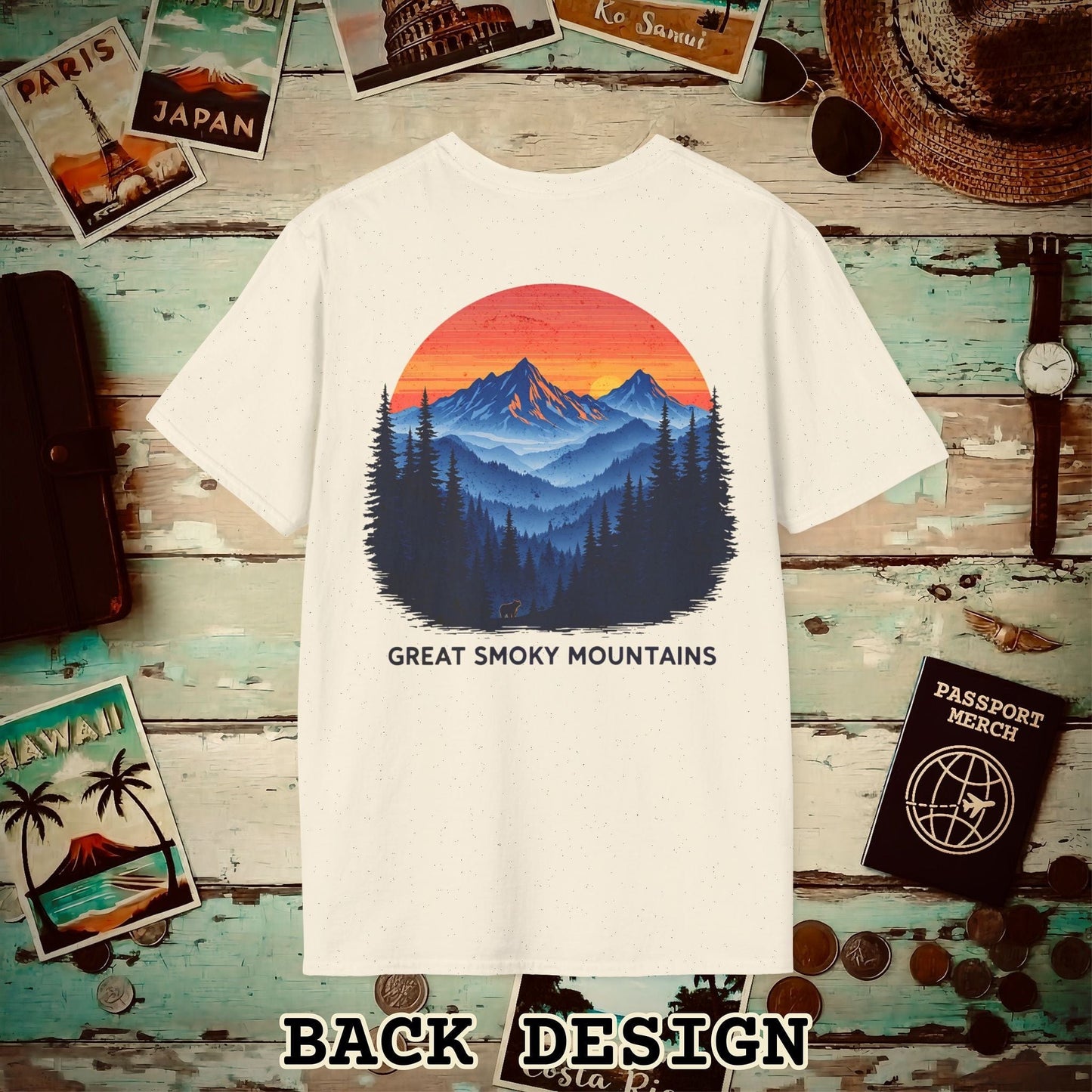 Great Smoky Mountains, Tennessee, Back Print T-Shirt Natural / S