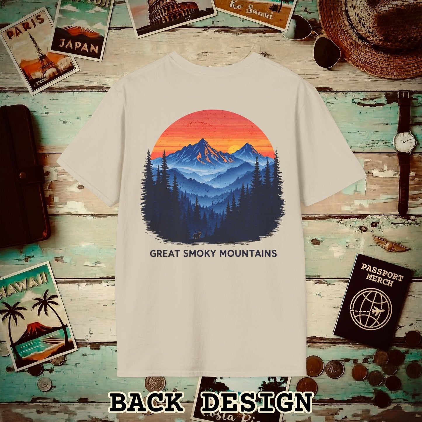 Great Smoky Mountains, Tennessee, Back Print T-Shirt Sand / S