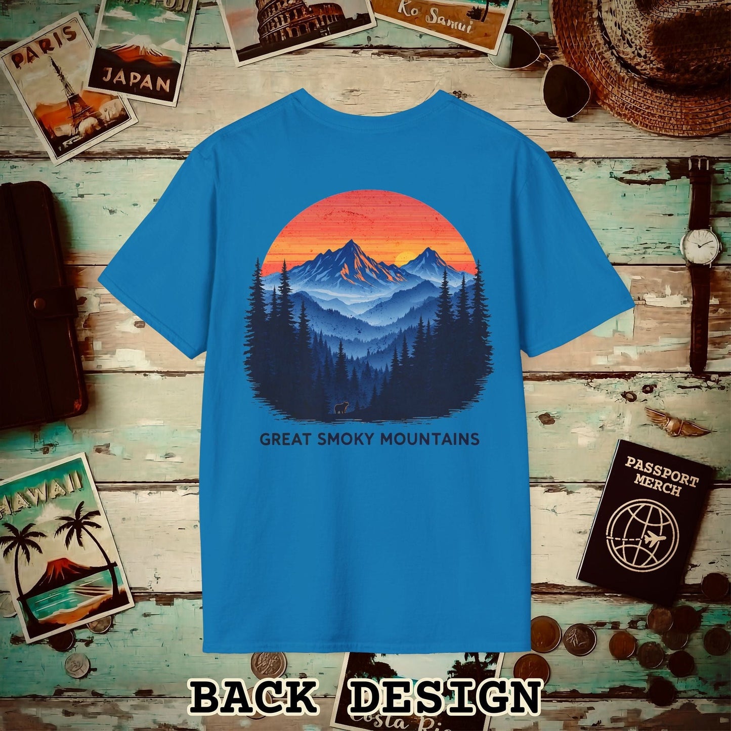 Great Smoky Mountains, Tennessee, Back Print T-Shirt Sapphire / S