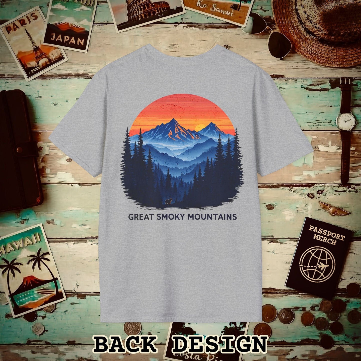Great Smoky Mountains, Tennessee, Back Print T-Shirt Sport Grey / S