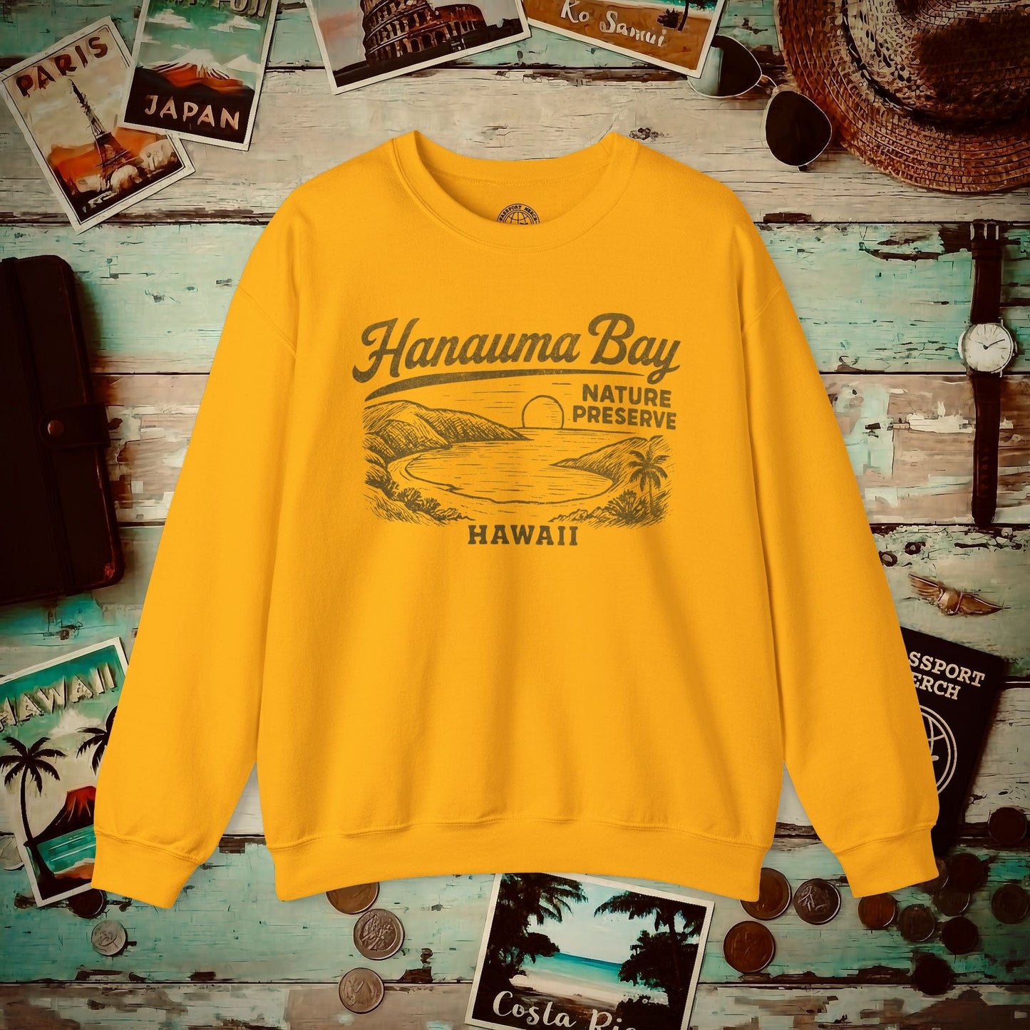 Hanauma Bay Vintage Monochrome, Hawaii Crewneck Gold / S