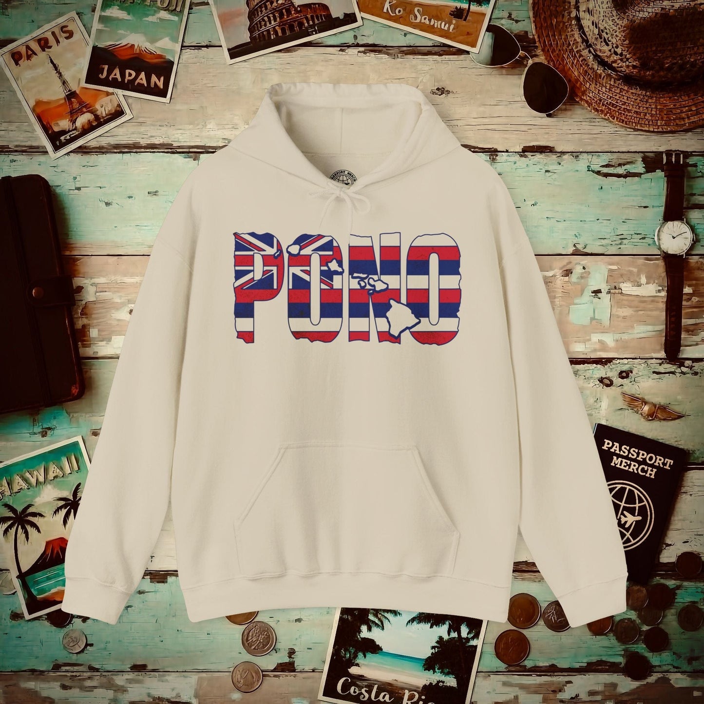 Hawaii Pono Letter Flag Hoodie Sand / S