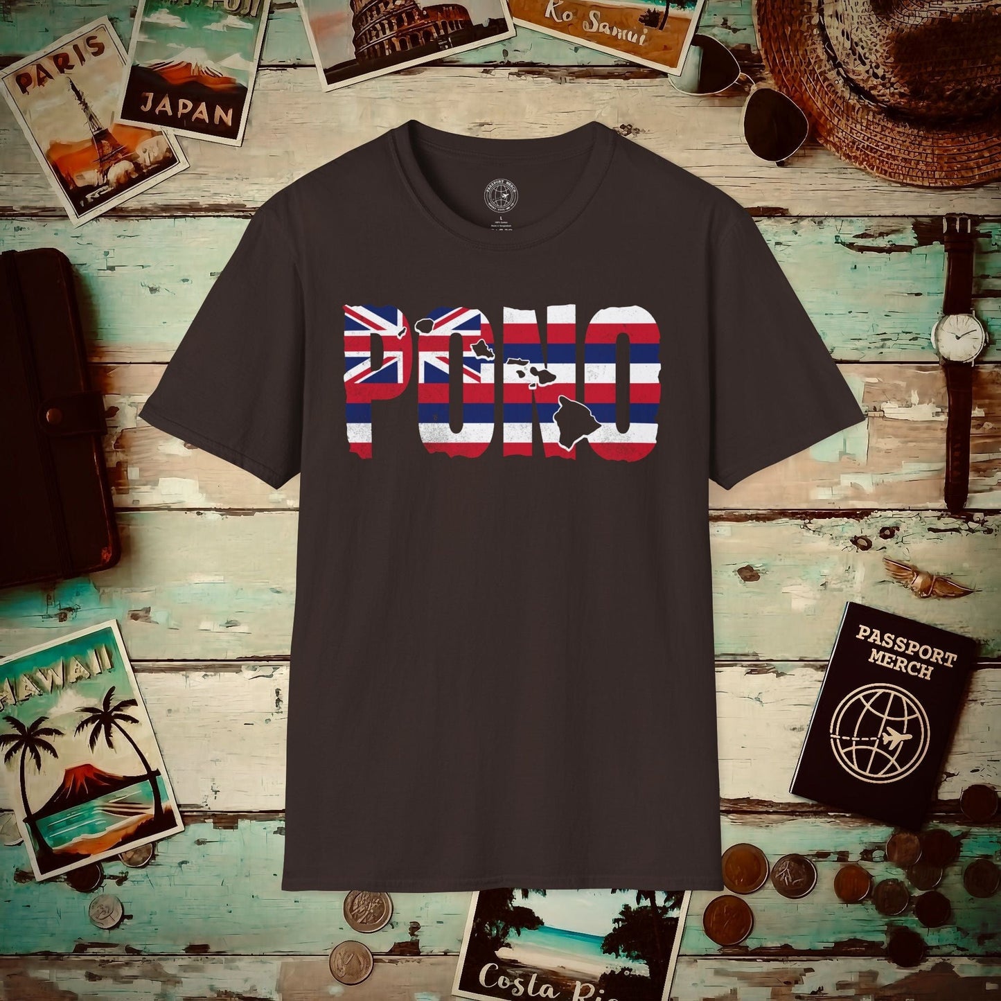 Hawaii Pono Letter Flag T-Shirt Dark Chocolate / S
