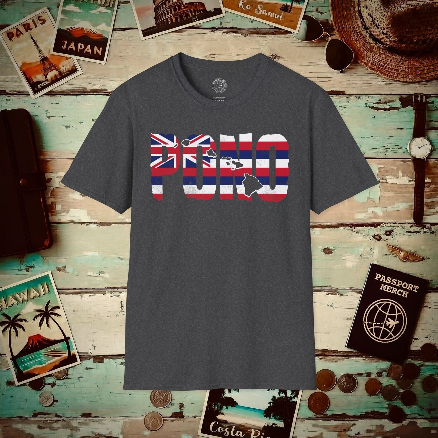 Hawaii Pono Letter Flag T-Shirt Dark Heather / S