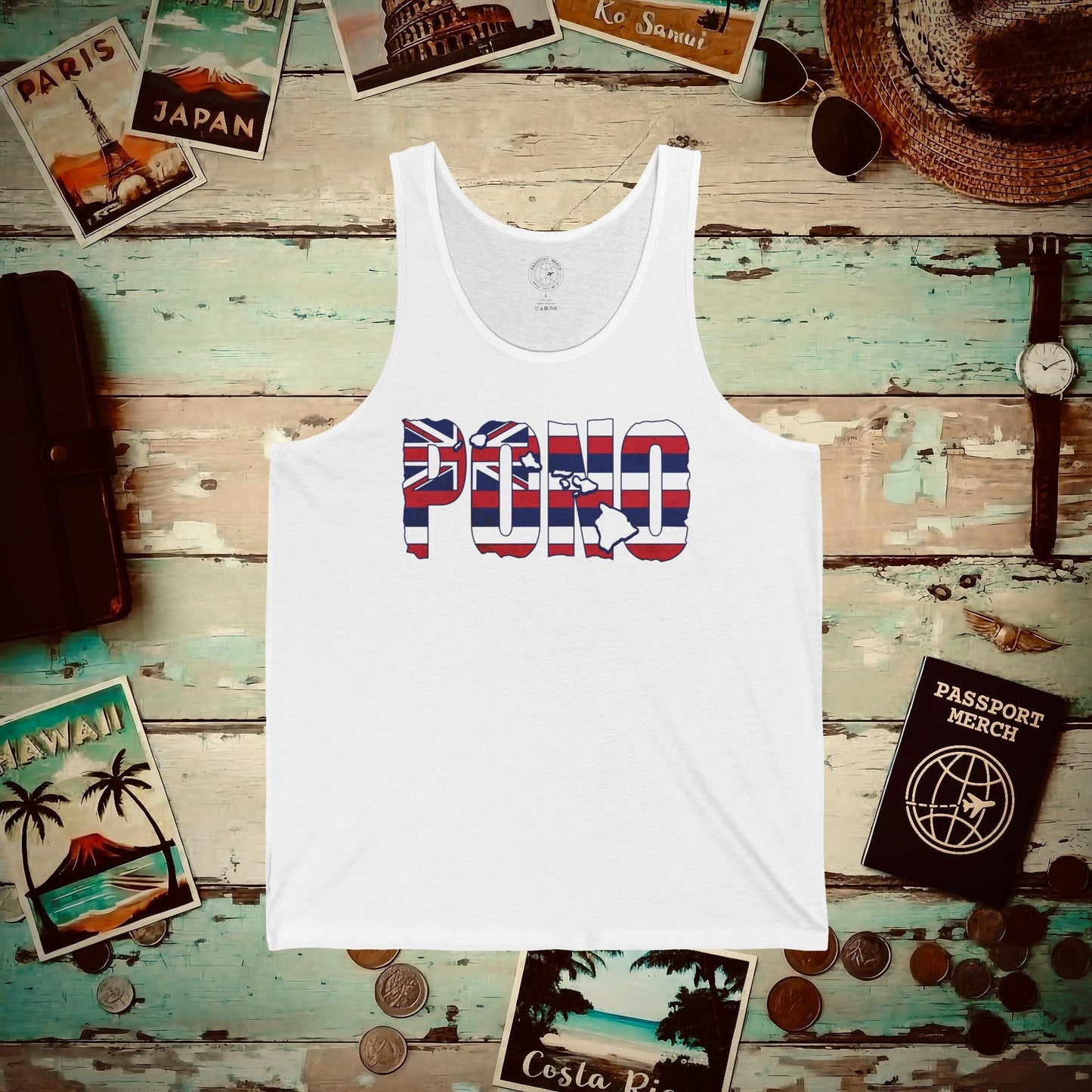 Hawaii Pono Letter Flag Tank Top White / XS