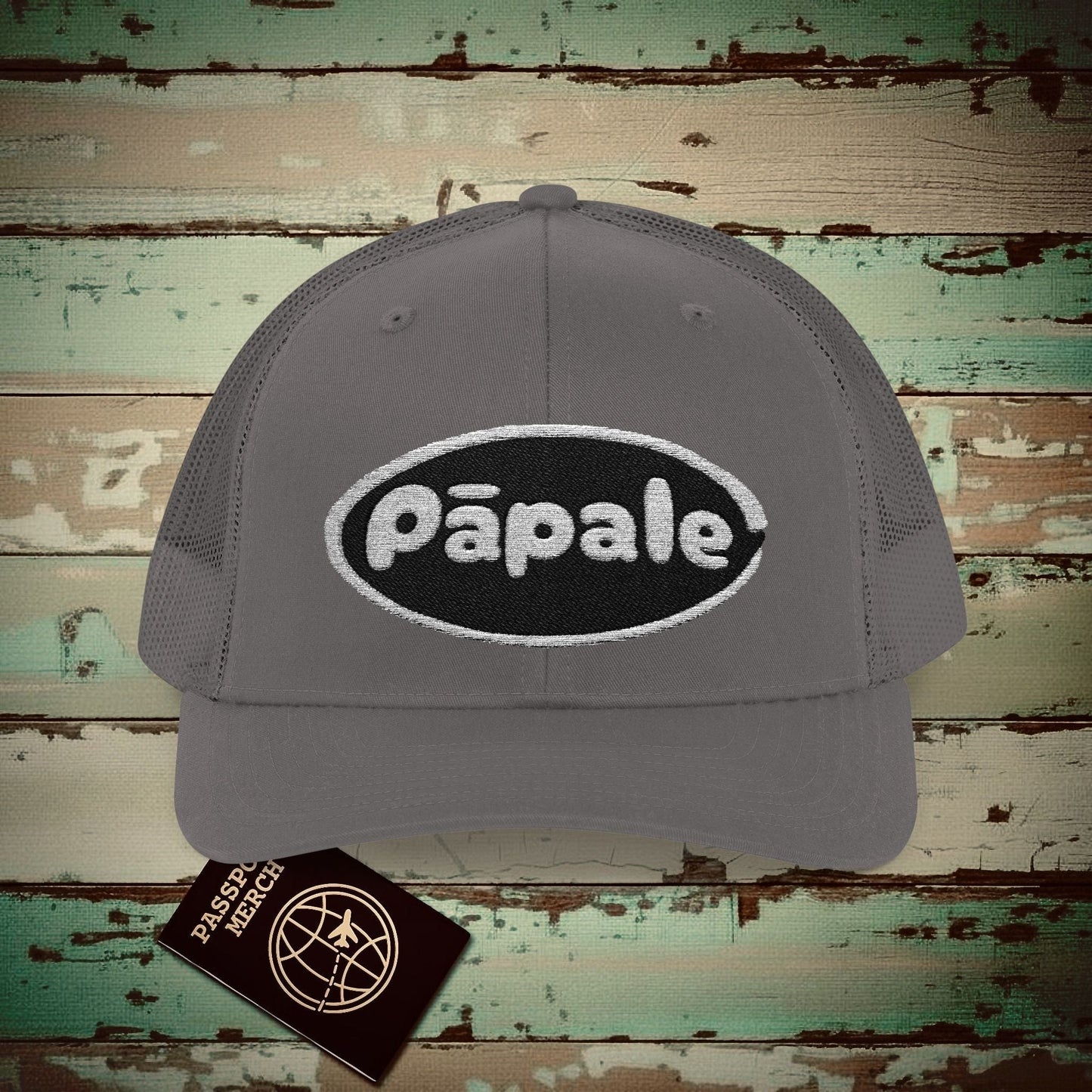 Hawaiian Language Embroidered Trucker Hat that says Hat (Papale) Charcoal / One size