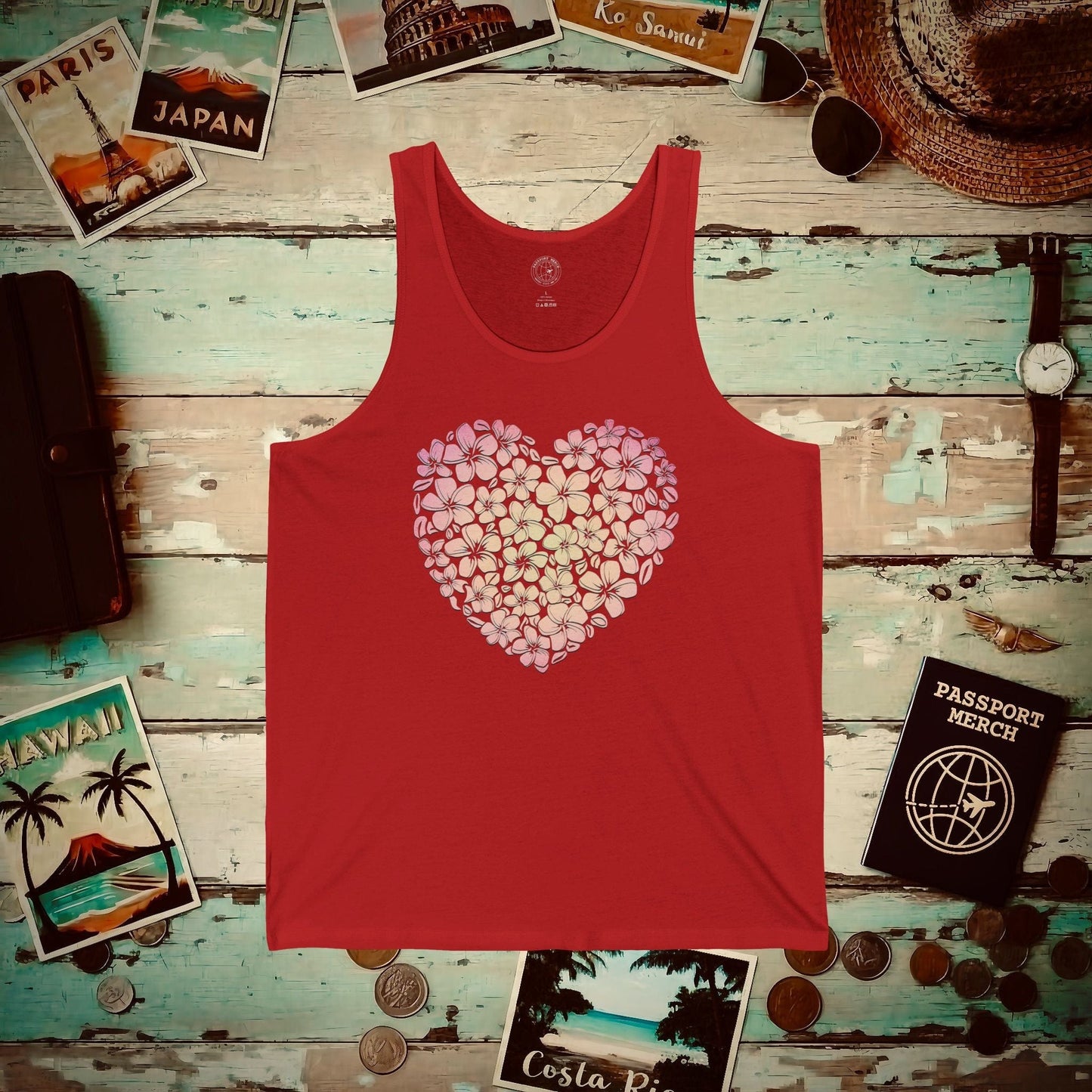Hawaiian Plumeria Heart Tank Top Red / XS