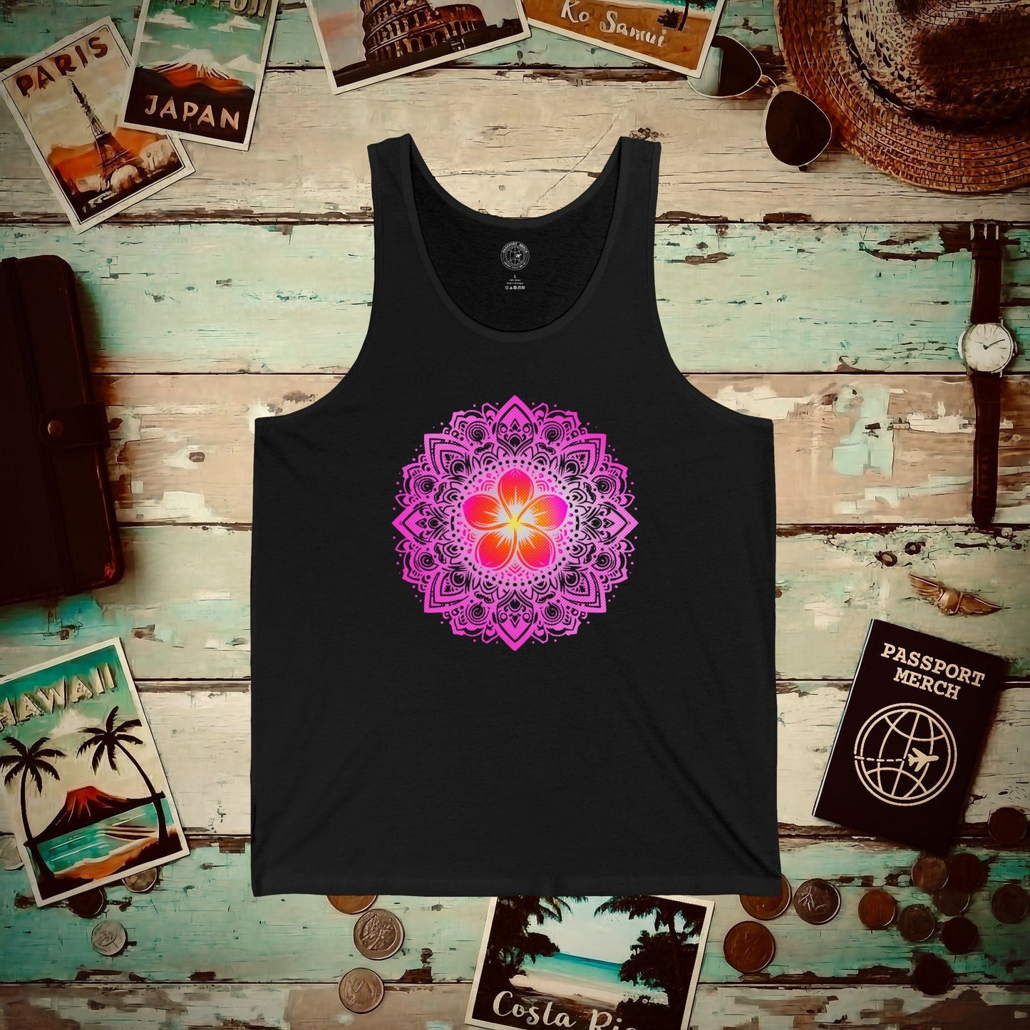 Hawaiian Plumeria Mandala Tank Top Black / XS