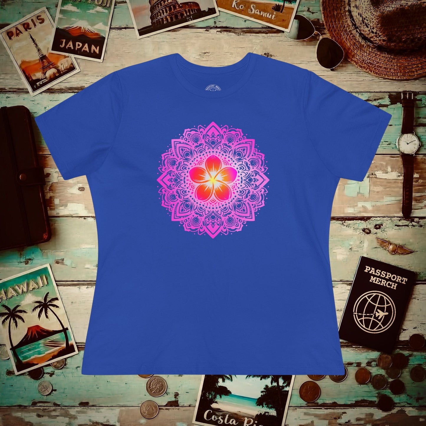 Hawaiian Plumeria Mandala, Womens Fit T-Shirt True Royal / S