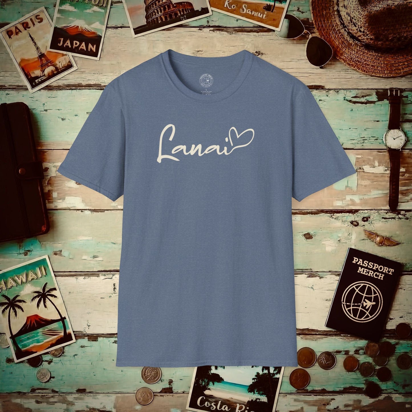 Heart Signature (Islands Edition), Lanai, Hawaii T-Shirt Heather Indigo / S