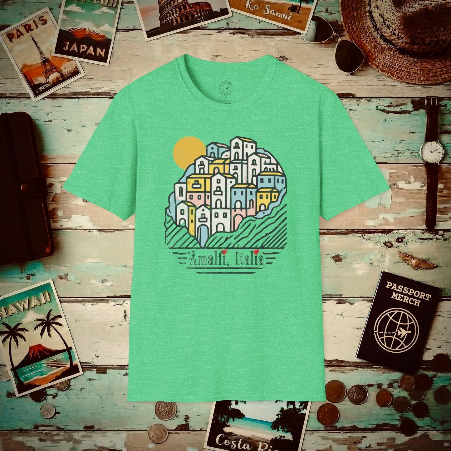 Hearts for Amalfi, Italy T-Shirt Heather Irish Green / S