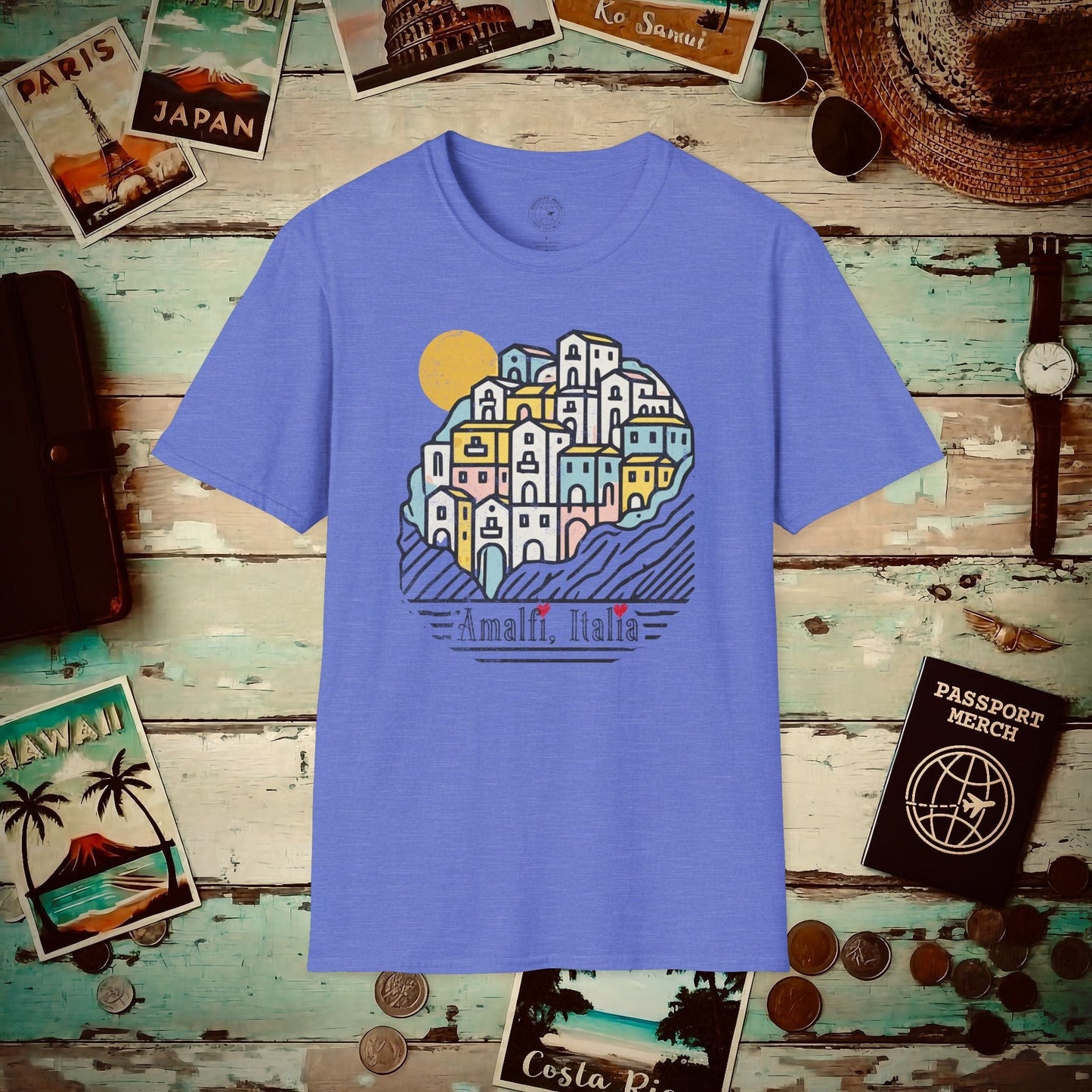 Hearts for Amalfi, Italy T-Shirt Heather Royal / S