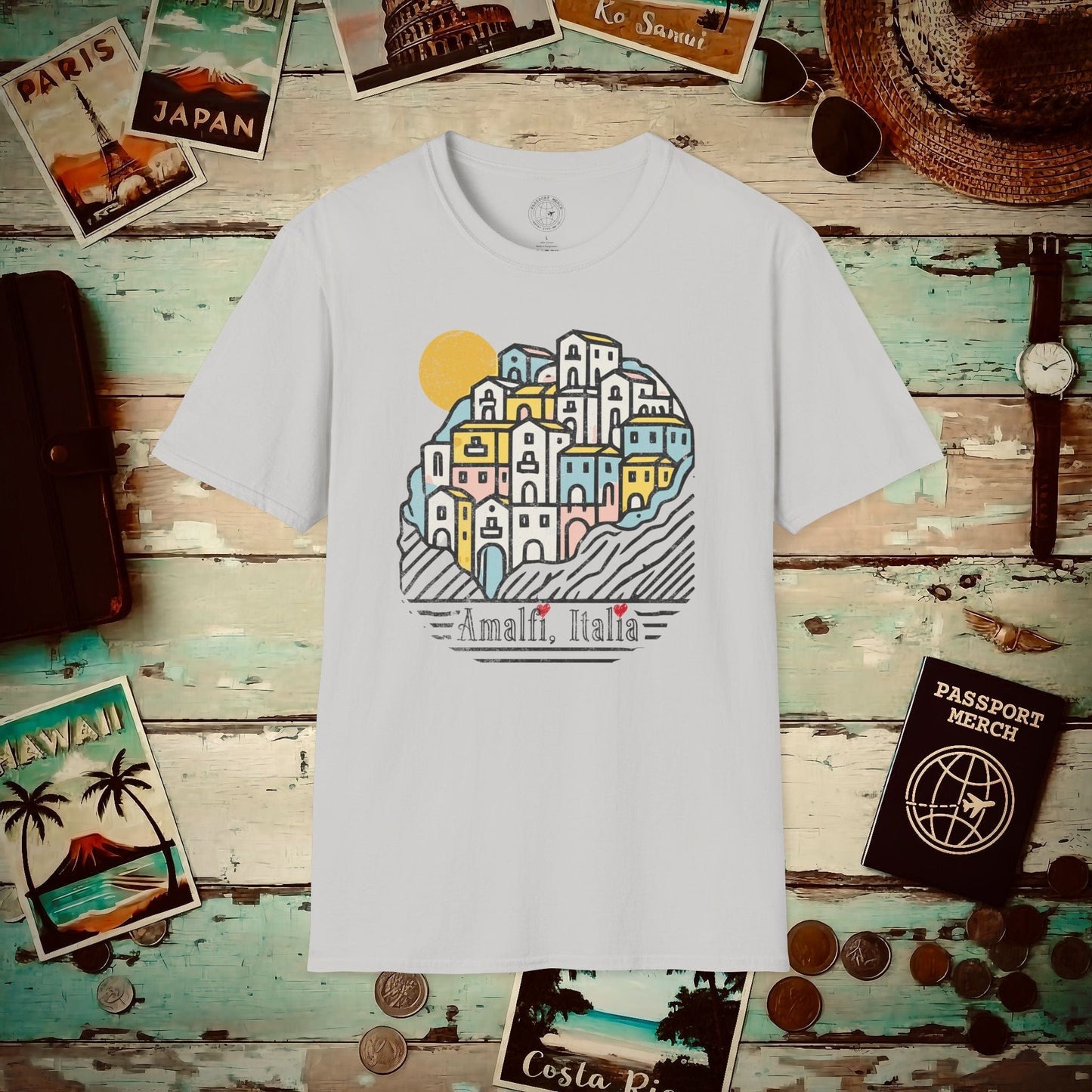 Hearts for Amalfi, Italy T-Shirt Ice Grey / S