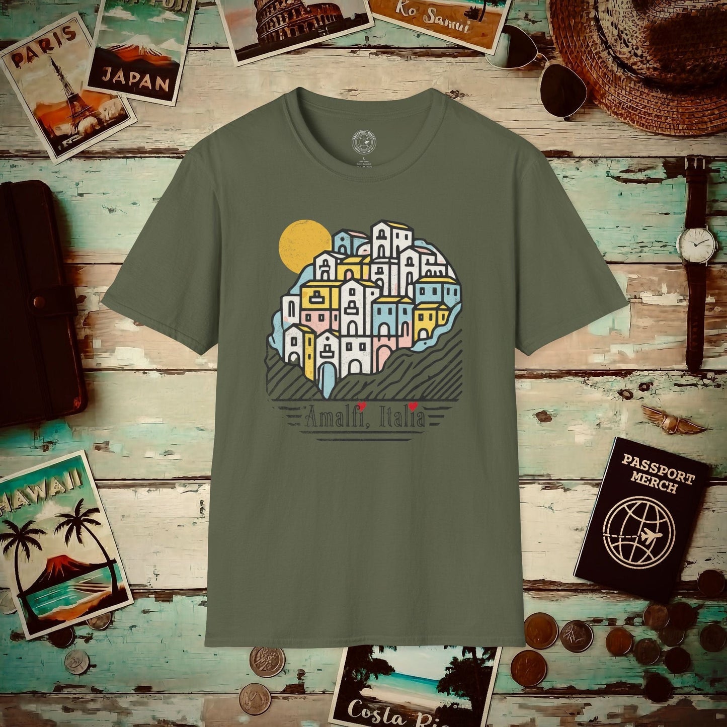 Hearts for Amalfi, Italy T-Shirt Military Green / S