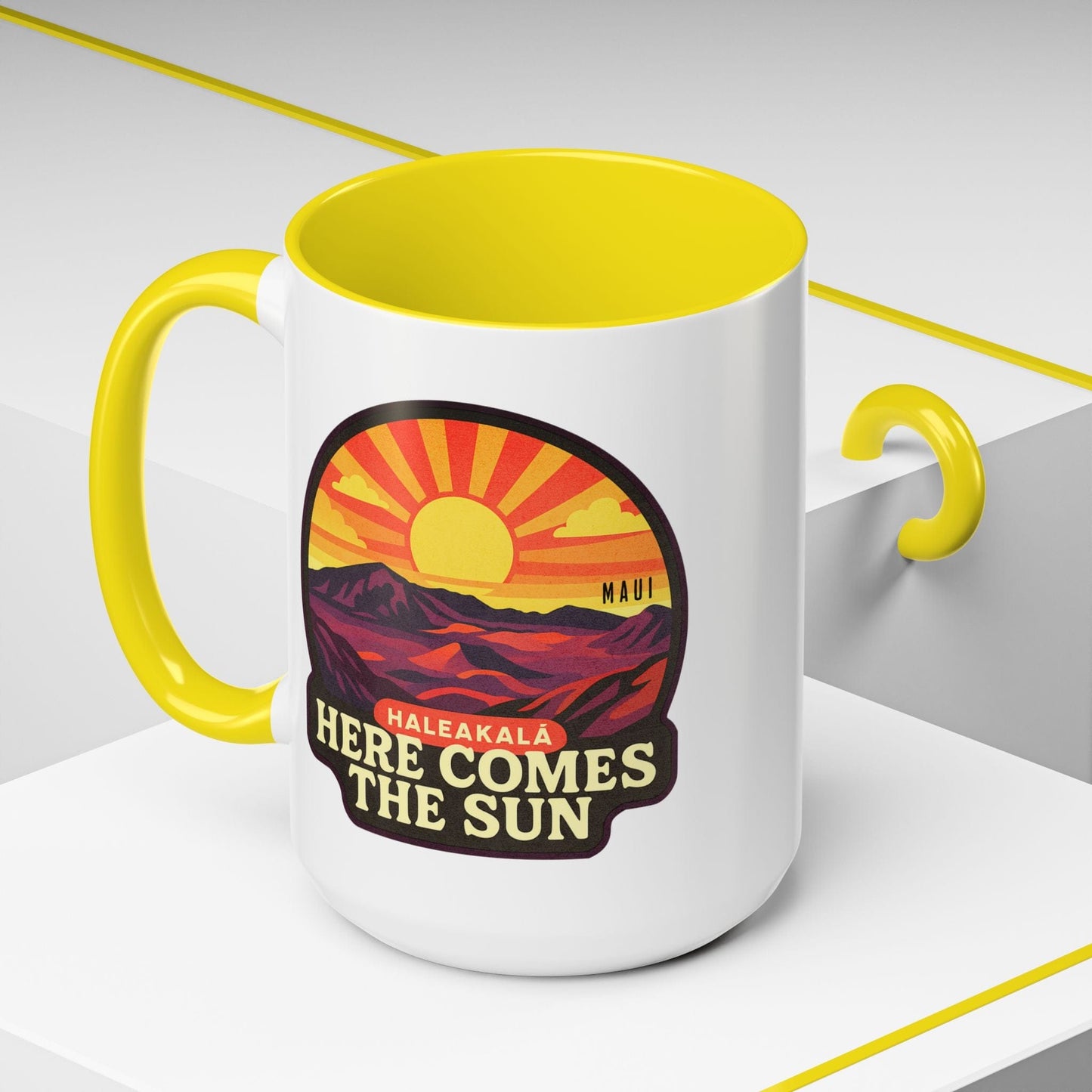 Here Comes the Sun, Haleakala, Maui, Hawaii 15oz Mug Yellow / 15oz