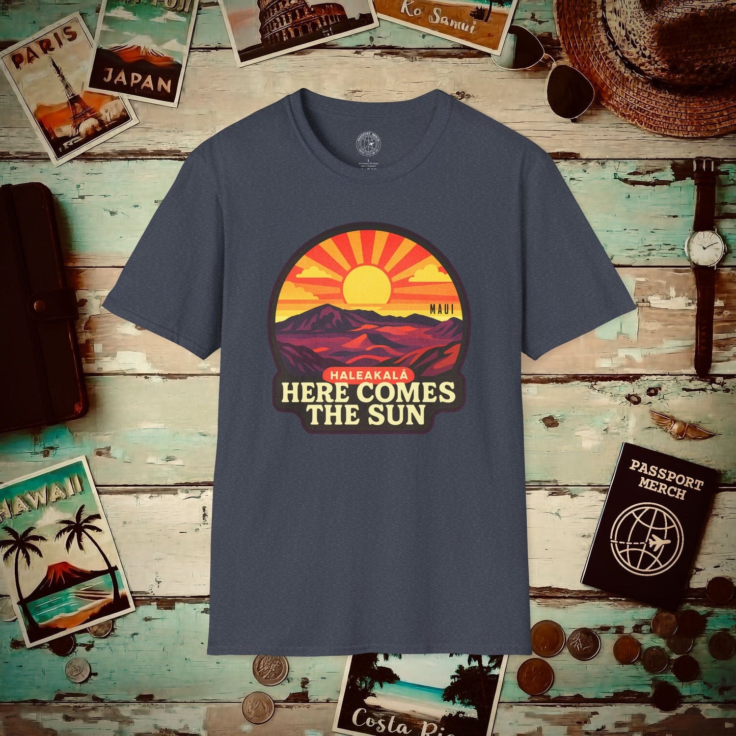 Here Comes the Sun, Haleakala, Maui, Hawaii T-Shirt Heather Navy / S