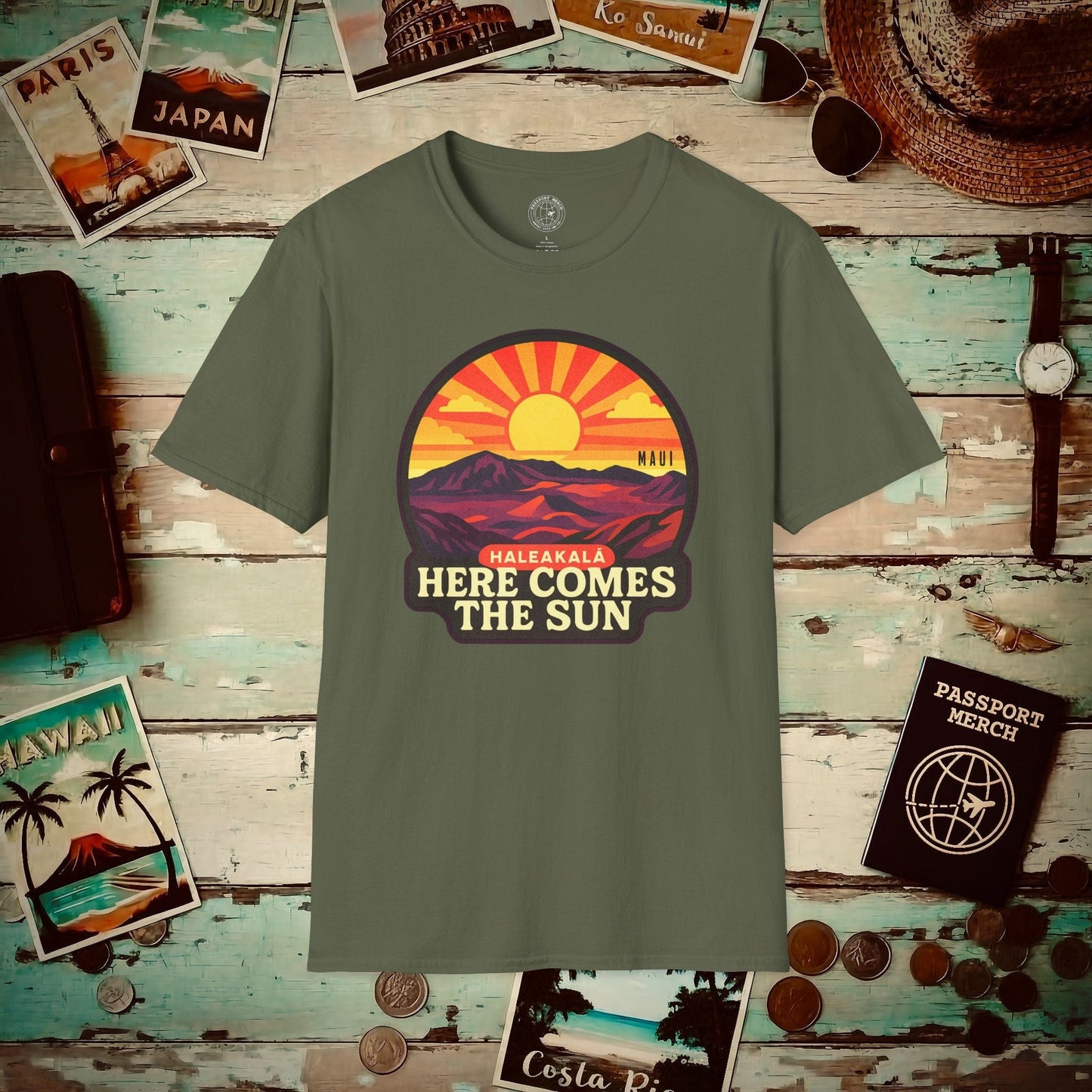 Here Comes the Sun, Haleakala, Maui, Hawaii T-Shirt Military Green / S